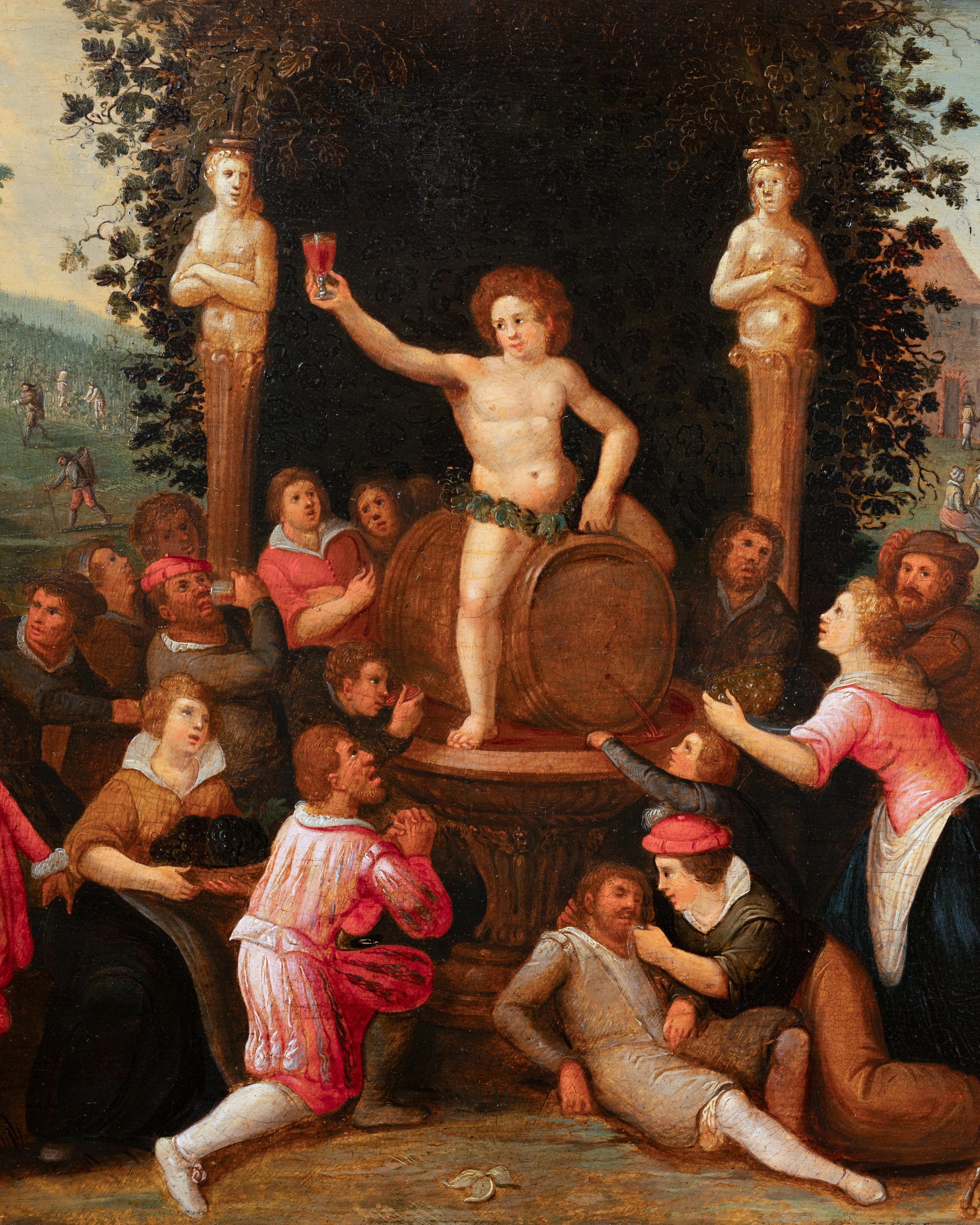 Allégorie de l'automne avec Bacchus, Studio de Louis De C.C., 17e s. Anvers - Maîtres anciens Painting par Louis de Caullery