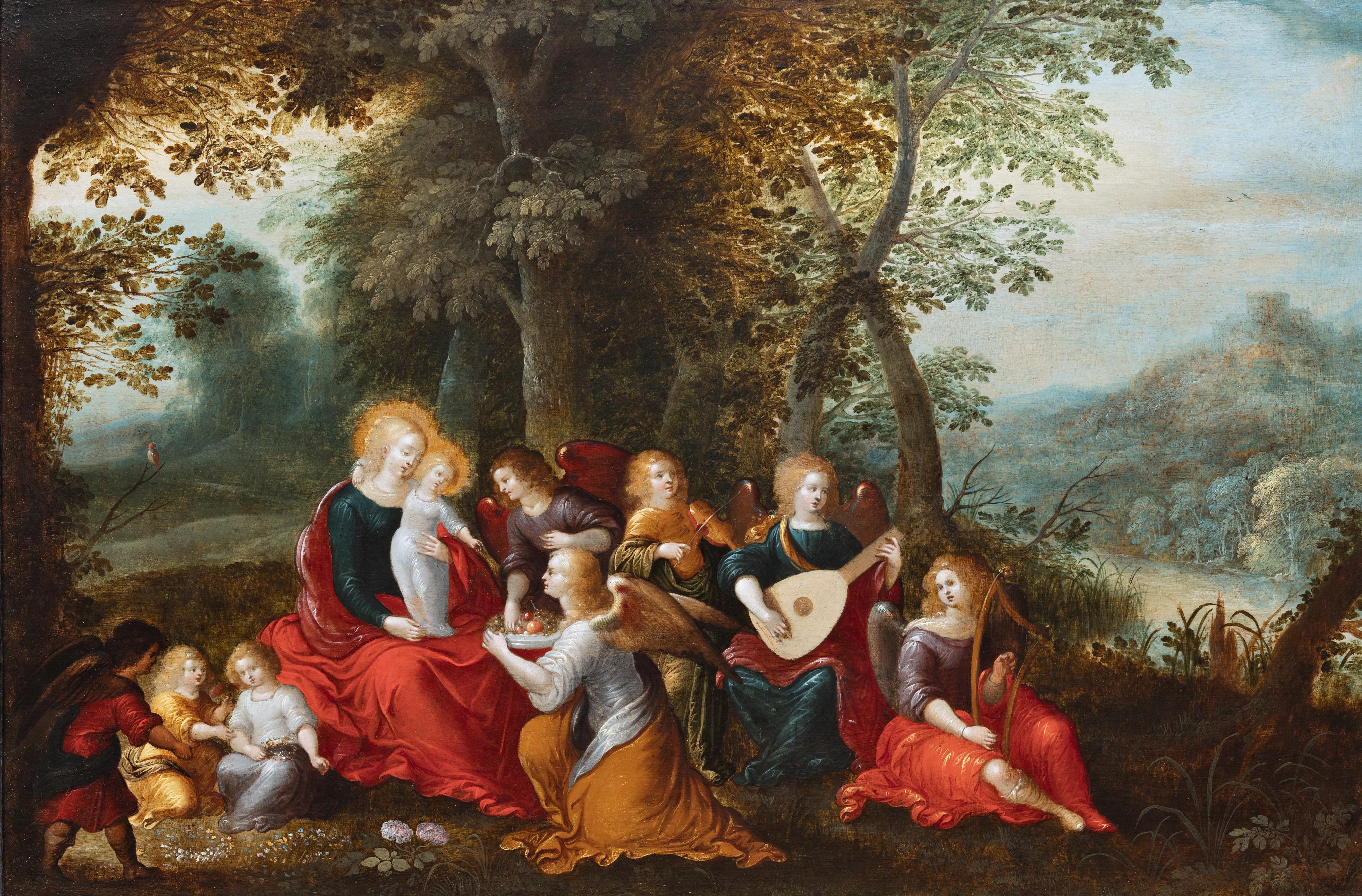 Madonna and Child with Angels, attributed to Louis de Caullery, Flemish, 17th c. For Sale 1