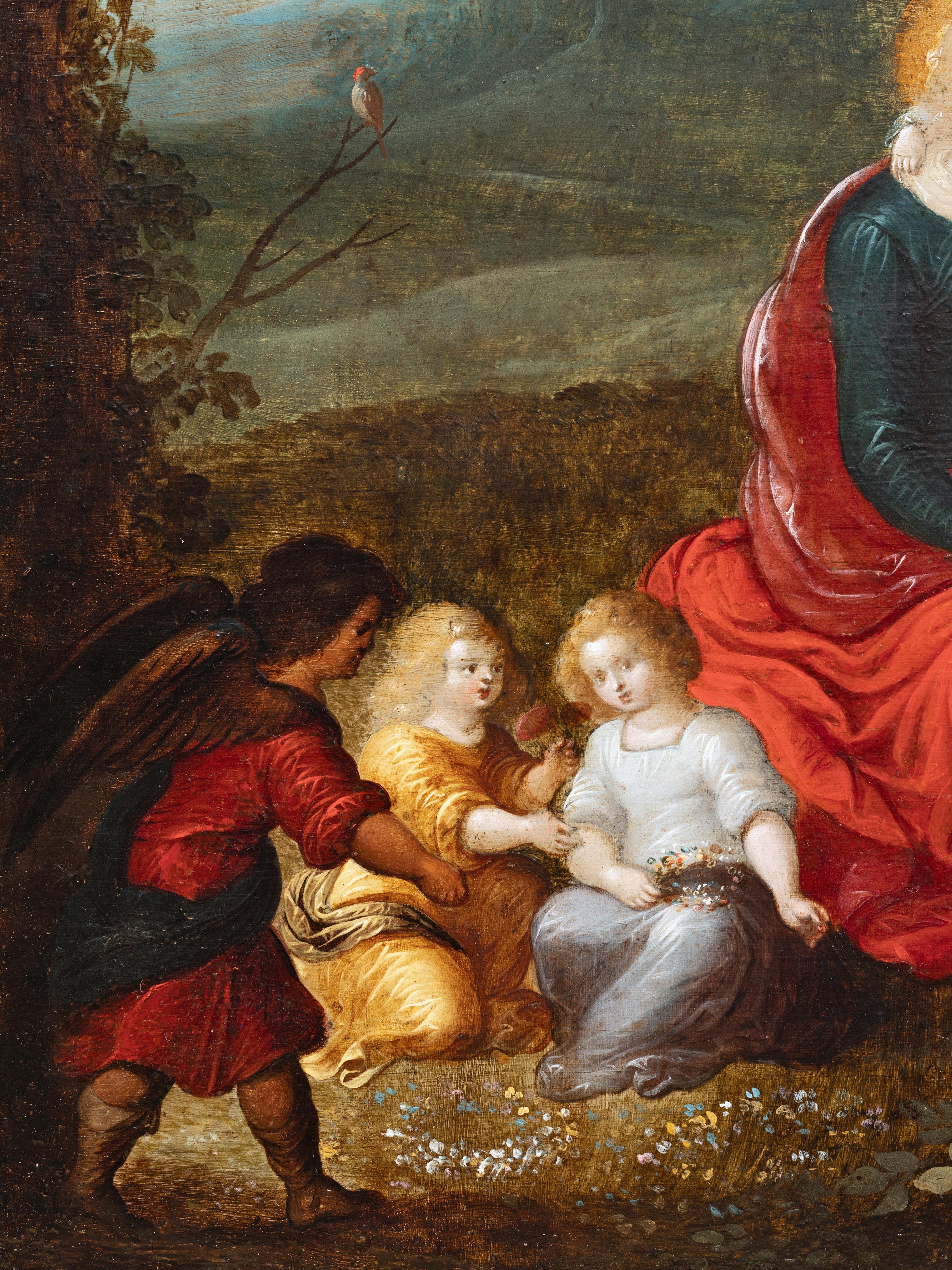 Madonna and Child with Angels, attributed to Louis de Caullery, Flemish, 17th c. For Sale 8