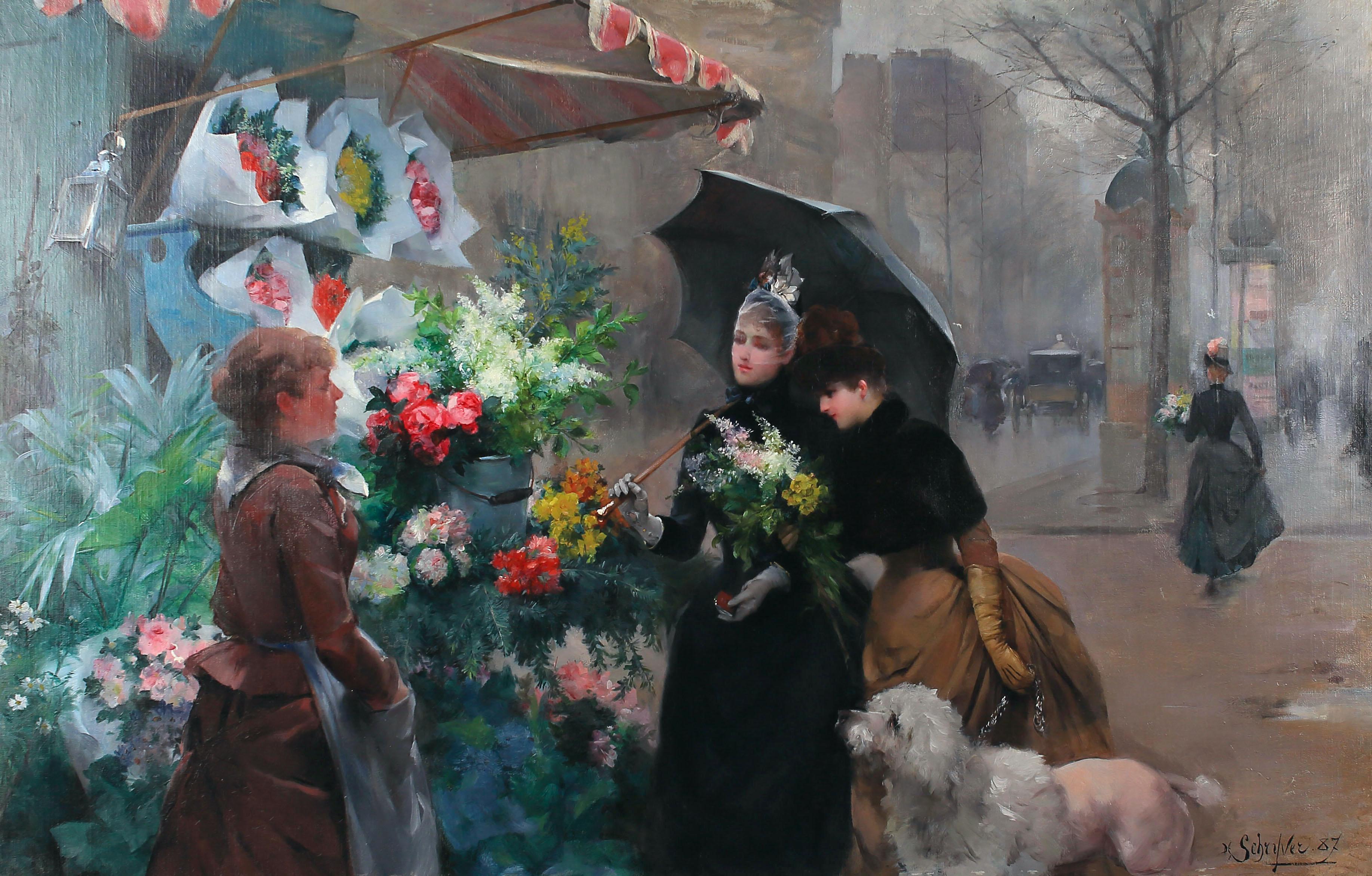 Louis De Schryver  Figurative Painting - The Flower Seller, Paris