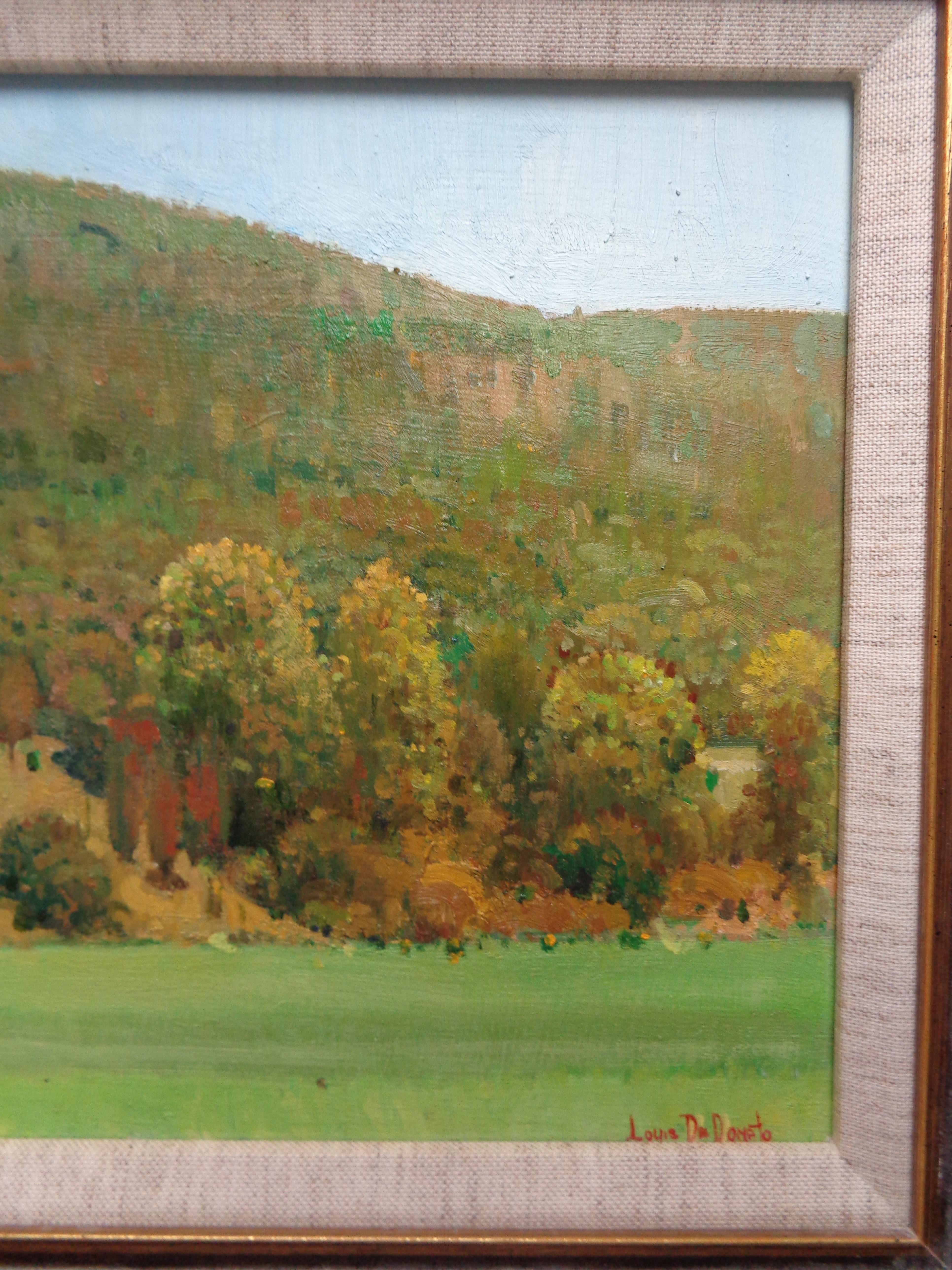 Impressionistic Vermont Oil Painting by Louis DeDonato Salmagundi Label For Sale 1
