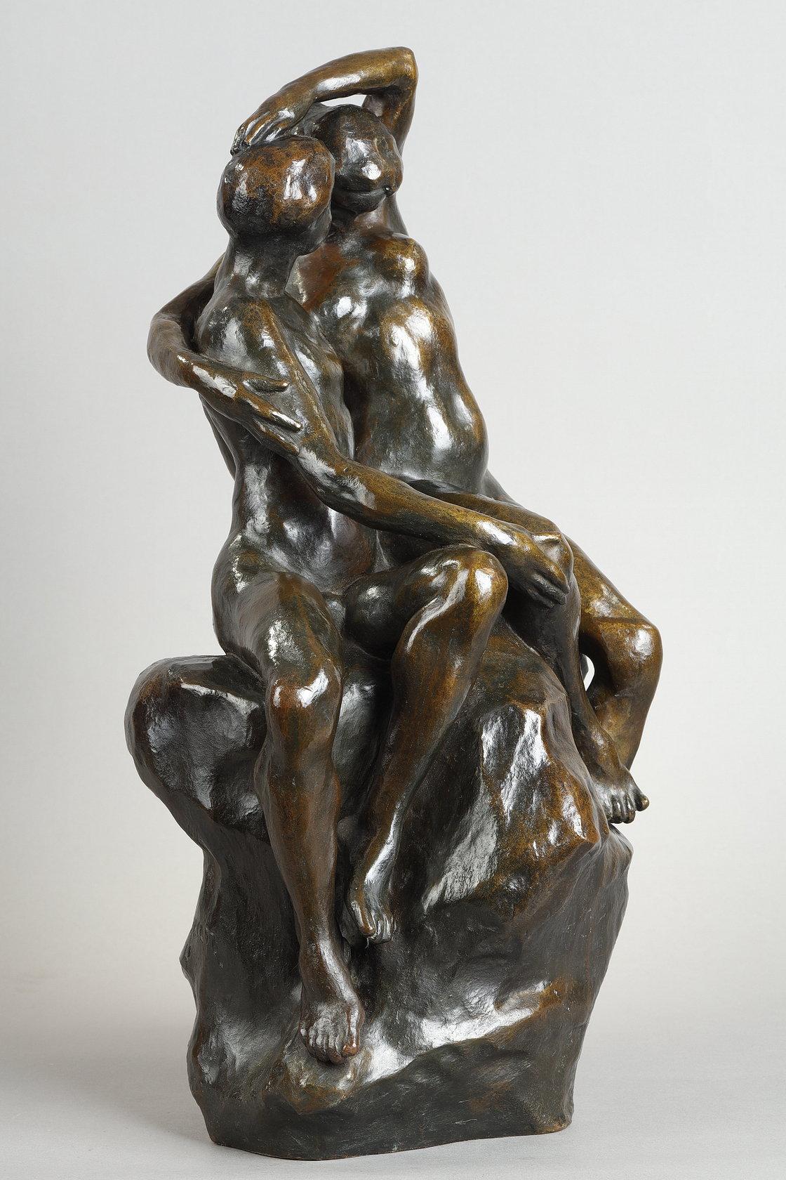 A seated Couple - French School Sculpture by Louis Dejean