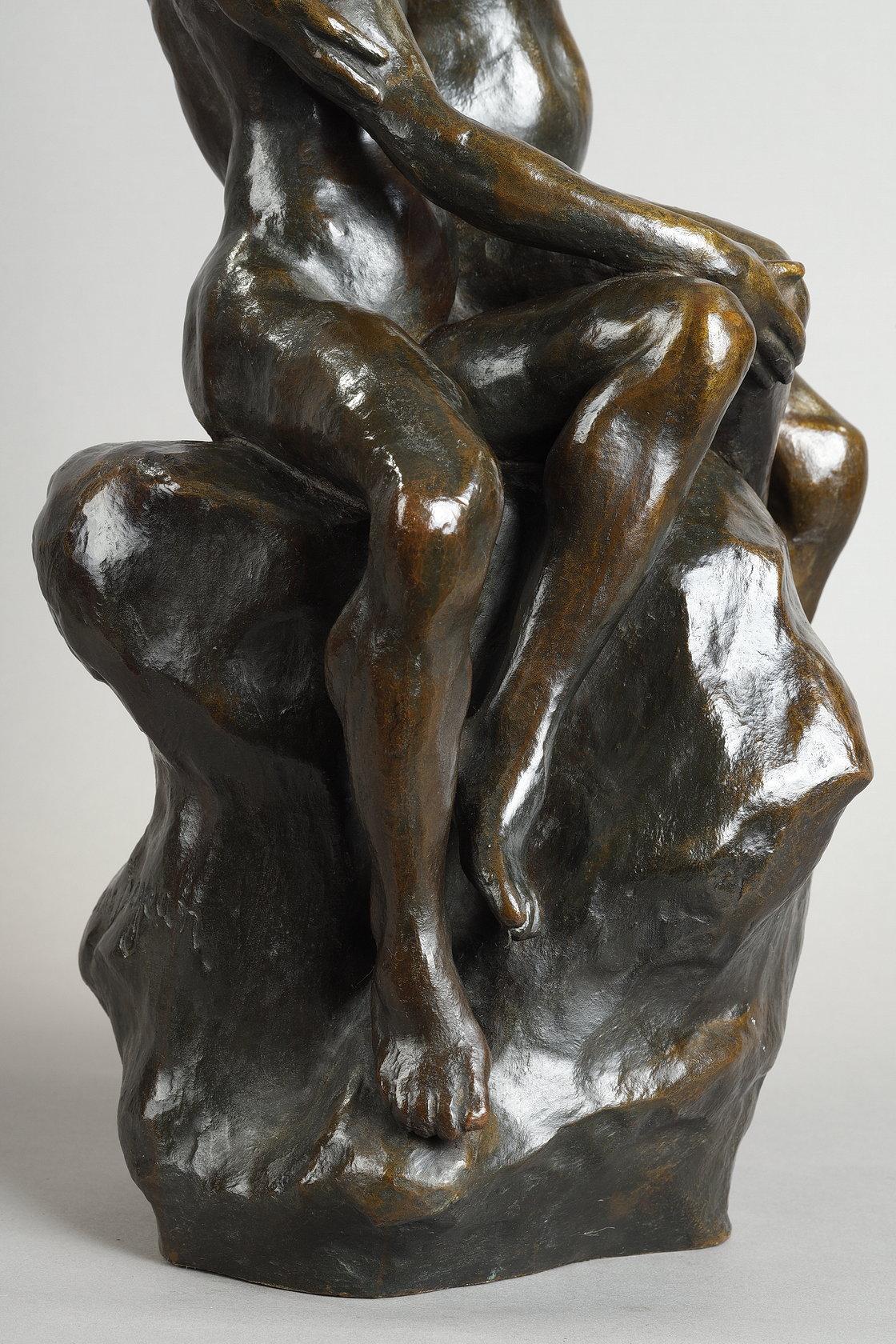 A seated Couple
by Louis-Eugene DEJEAN (1872-1953)

A rare bronze group with a nuanced dark brown patina
signed 