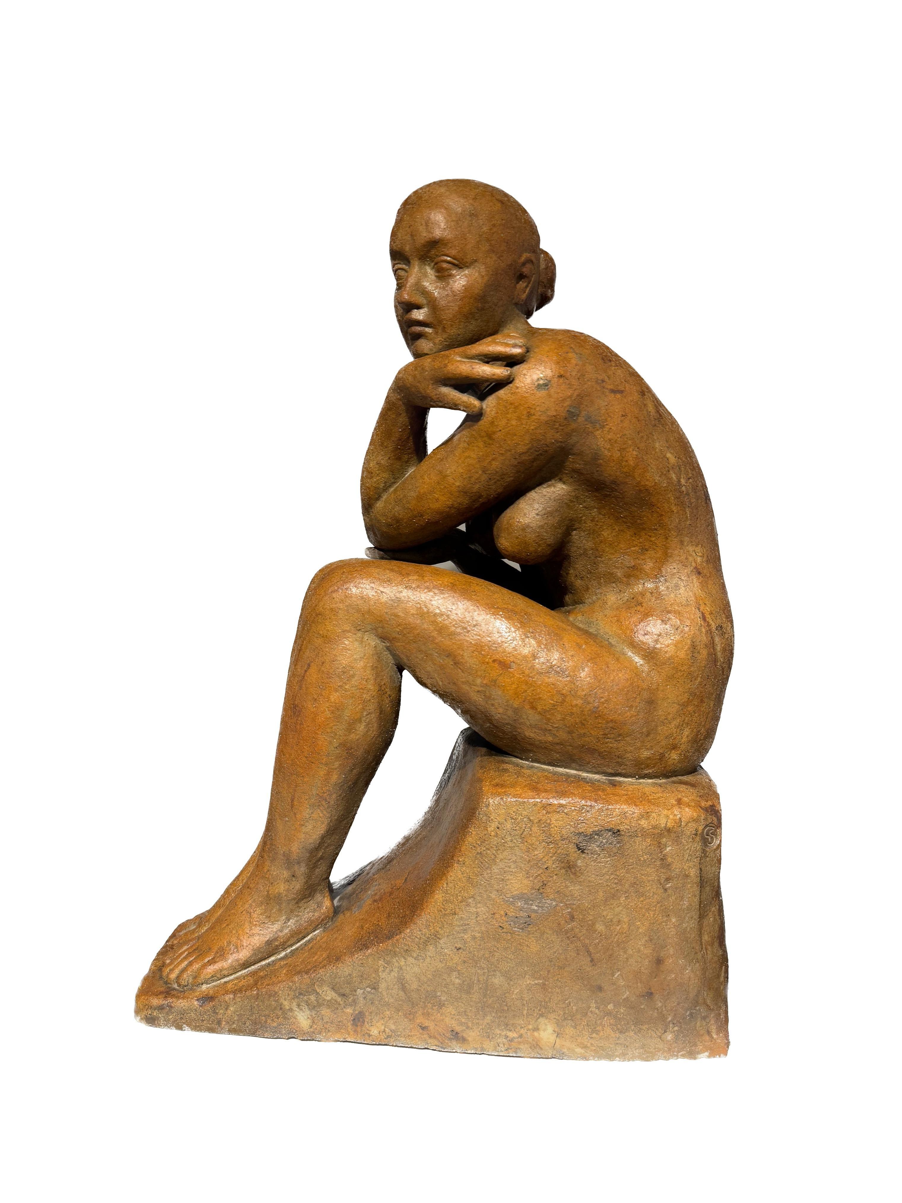 Nudo seduto in terracotta di Louis Dejean e Georges Serre, firmato e timbrato in vendita 7
