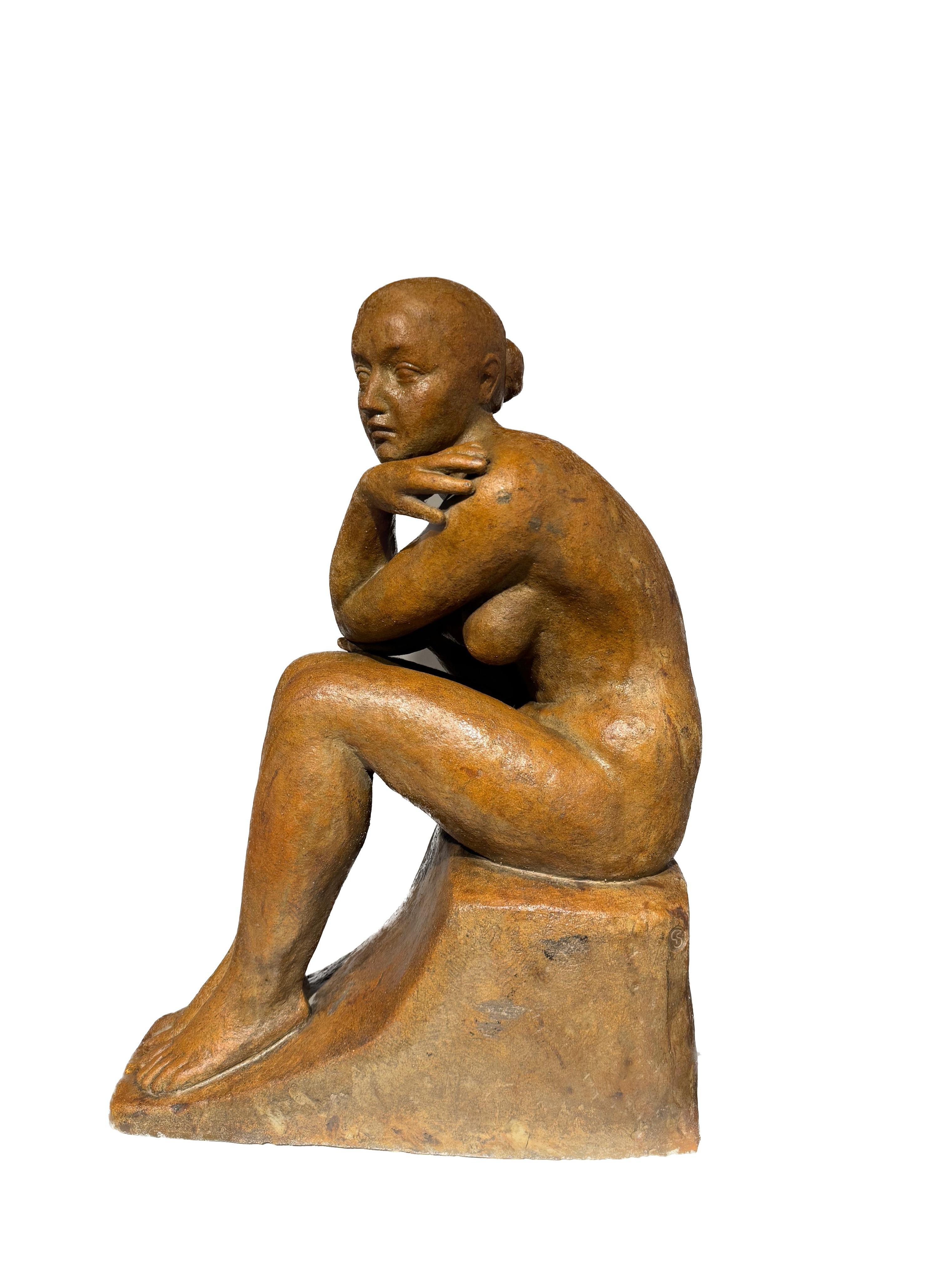 Nudo seduto in terracotta di Louis Dejean e Georges Serre, firmato e timbrato in vendita 8