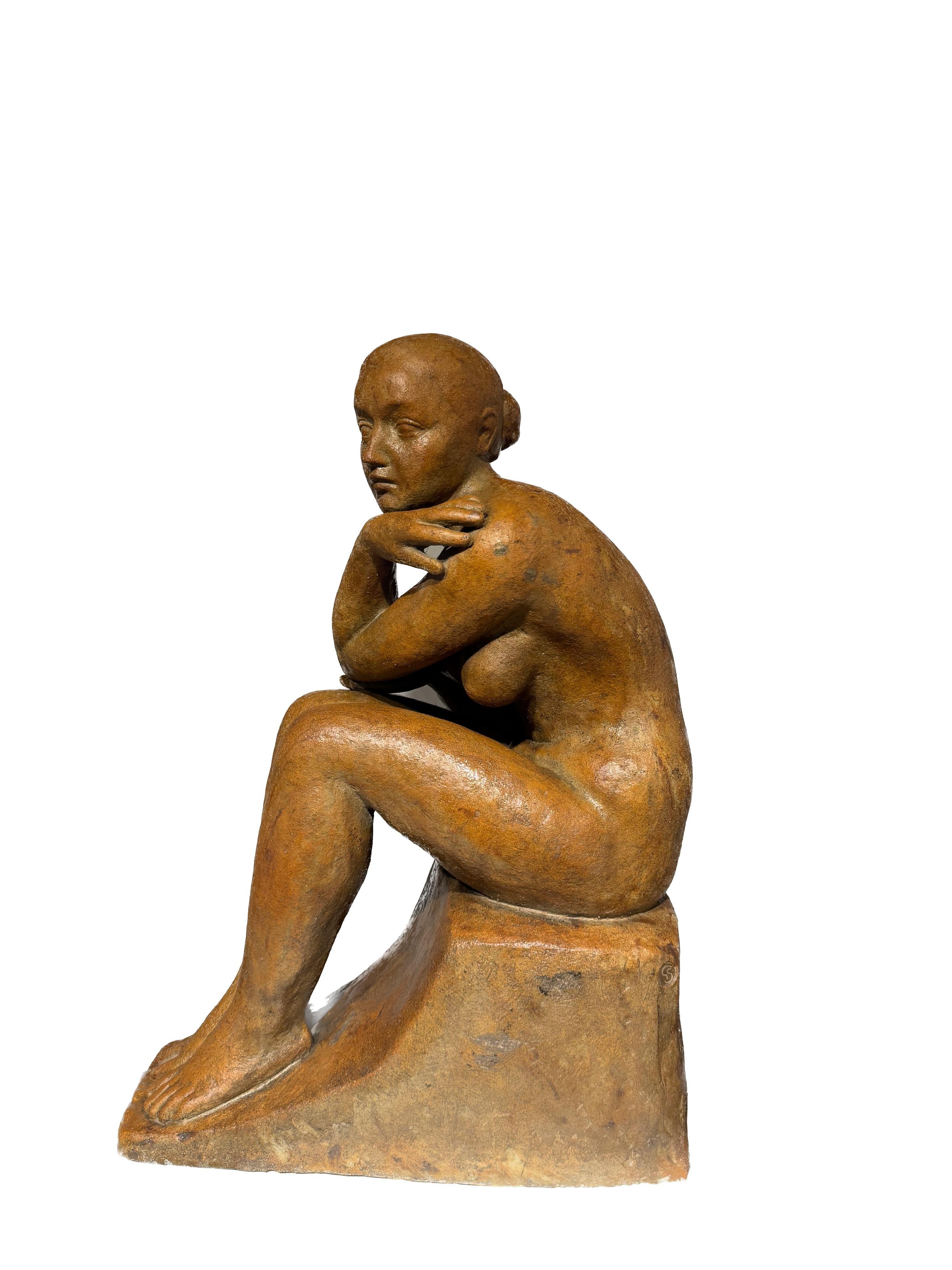 Nudo seduto in terracotta di Louis Dejean e Georges Serre, firmato e timbrato in vendita 9