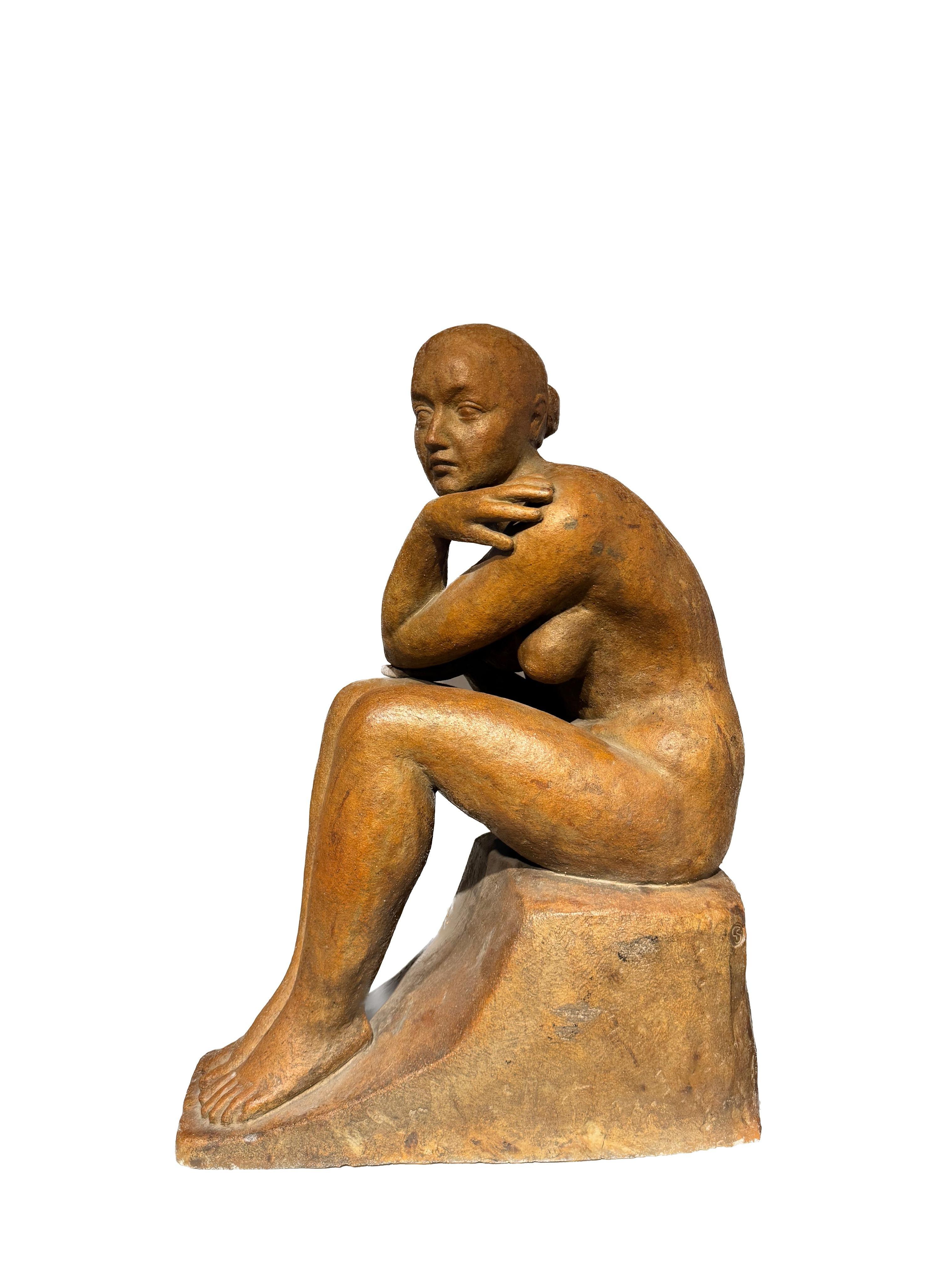 Nudo seduto in terracotta di Louis Dejean e Georges Serre, firmato e timbrato In condizioni buone in vendita a Miami, US