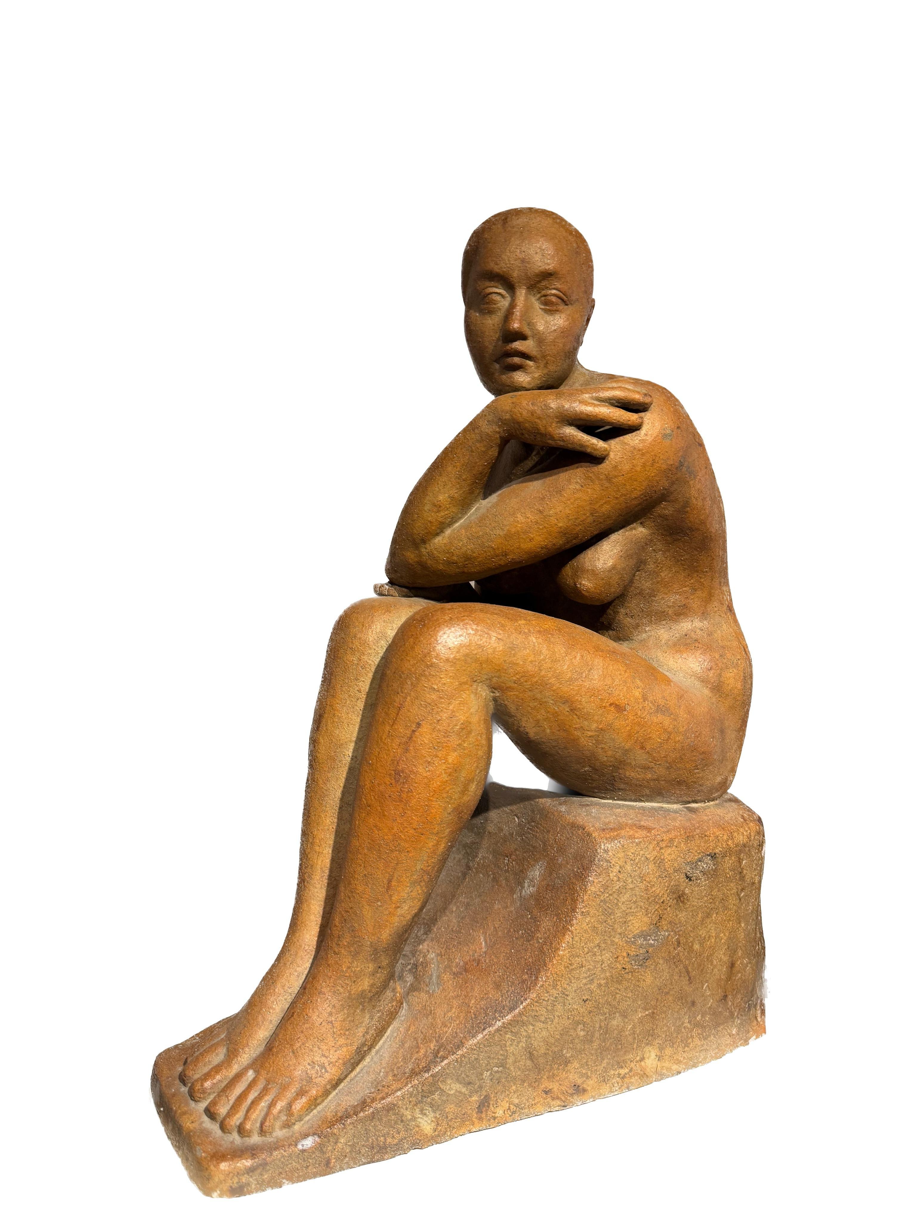 XX secolo Nudo seduto in terracotta di Louis Dejean e Georges Serre, firmato e timbrato in vendita