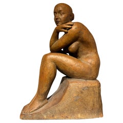 Desnudo sentado en terracota de Louis Dejean y Georges Serre, firmado y sellado