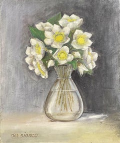 LOUIS DEL BIANCO (French 1925) LARGE SIGNED OIL - FLOWERS IN GLASS VASE