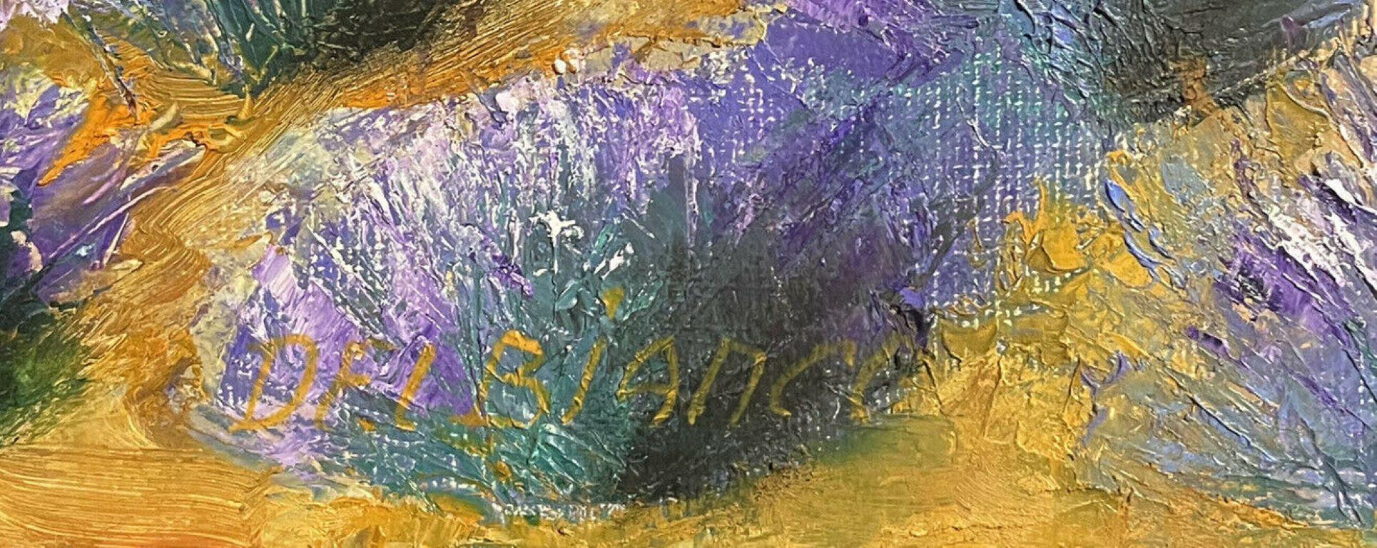 LOUIS DEL BIANCO (francese 1925) OLIO FIRMATO - CAMPI DI LAVANDA MONTAGNE DI PROVENZA in vendita 1