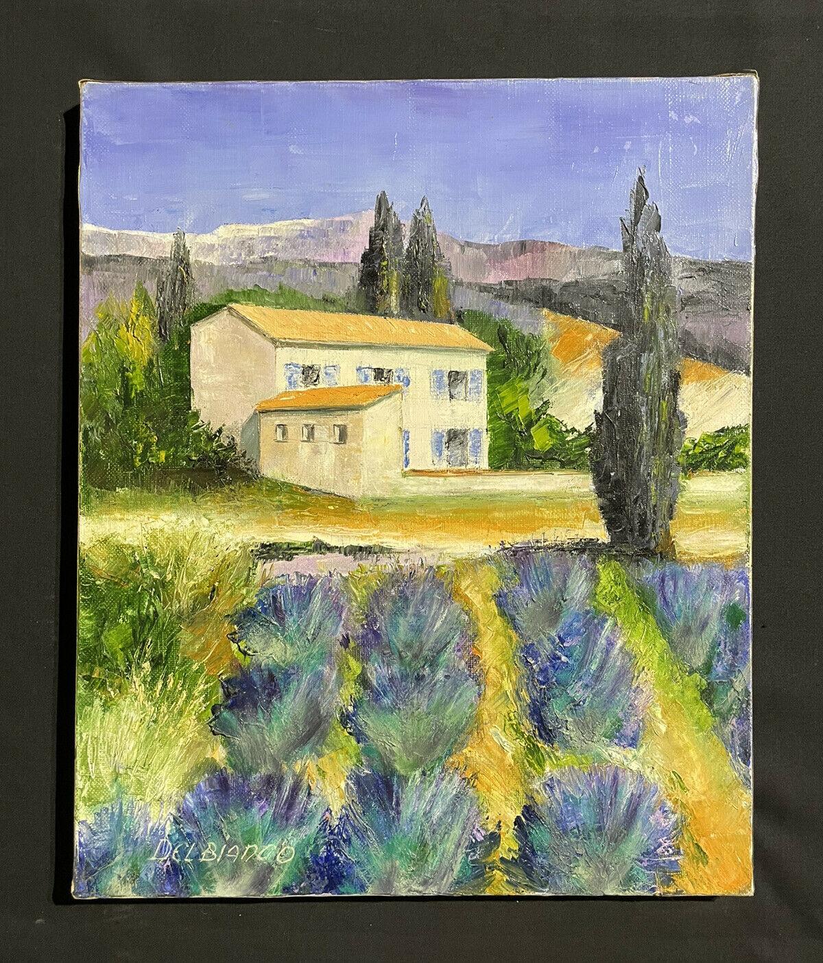 LOUIS DEL BIANCO (French 1925) SIGNED OIL - LAVENDER FIELDS PROVENCE SUMMER - Painting by LOUIS DEL BIANCO (B.1925