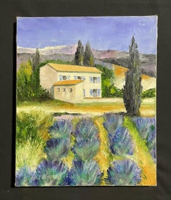 LOUIS DEL BIANCO (French 1925) SIGNED OIL - LAVENDER FIELDS PROVENCE SUMMER