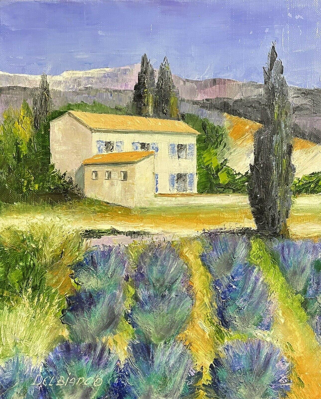 LOUIS DEL BIANCO (B.1925 Landscape Painting - LOUIS DEL BIANCO (French 1925) SIGNED OIL - LAVENDER FIELDS PROVENCE SUMMER