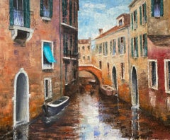 Venice Tranquil Canal backwater, original oil painting on canvas