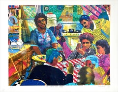 NO PLACE LIKE HOME Litografía firmada, Familia negra, Escena de cocina vintage