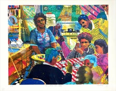 NO PLACE LIKE HOME Signierte Lithographie, schwarze Familie, Vintage Küchenszene, Vintage