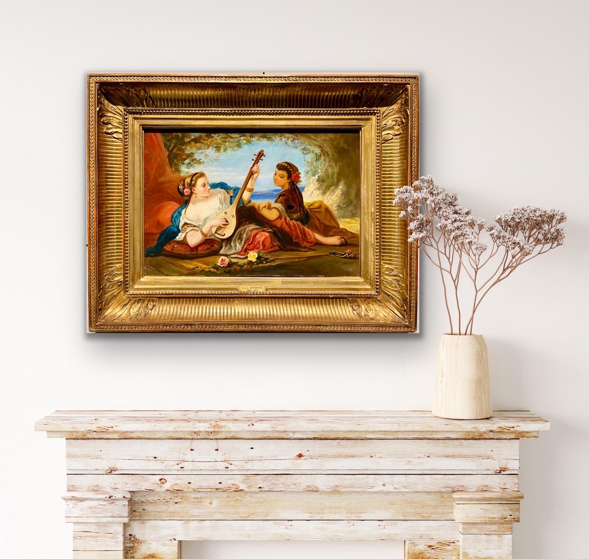 Dipinto francese del XIX secolo - Un concerto all'aperto - genere musica figurativa - Painting di Louis Devedeux
