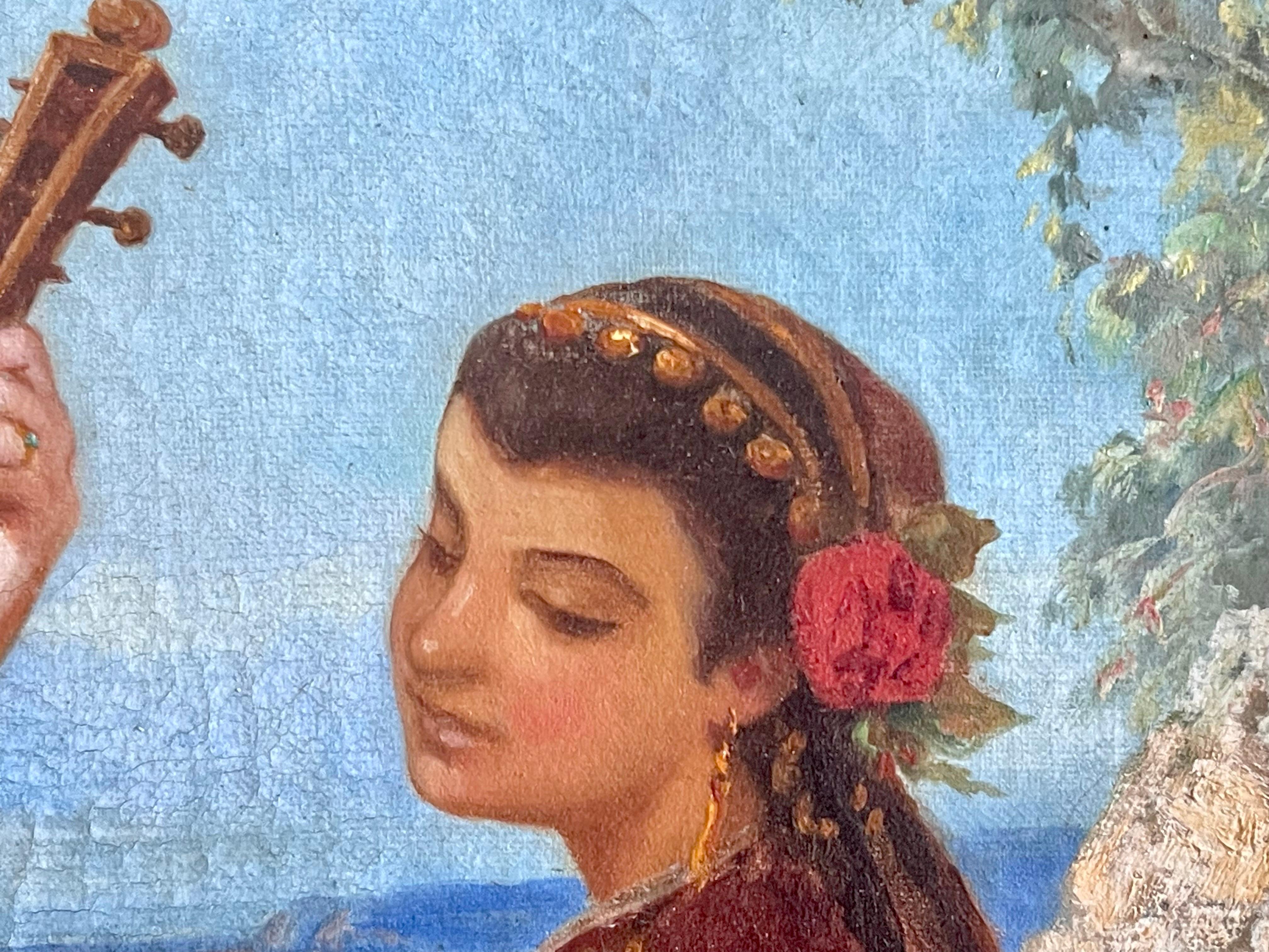 Dipinto francese del XIX secolo - Un concerto all'aperto - genere musica figurativa - Painting Scuola francese di Louis Devedeux