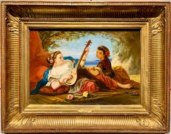 Antique 19th century French painting - An outdoor concert - music genre figurative