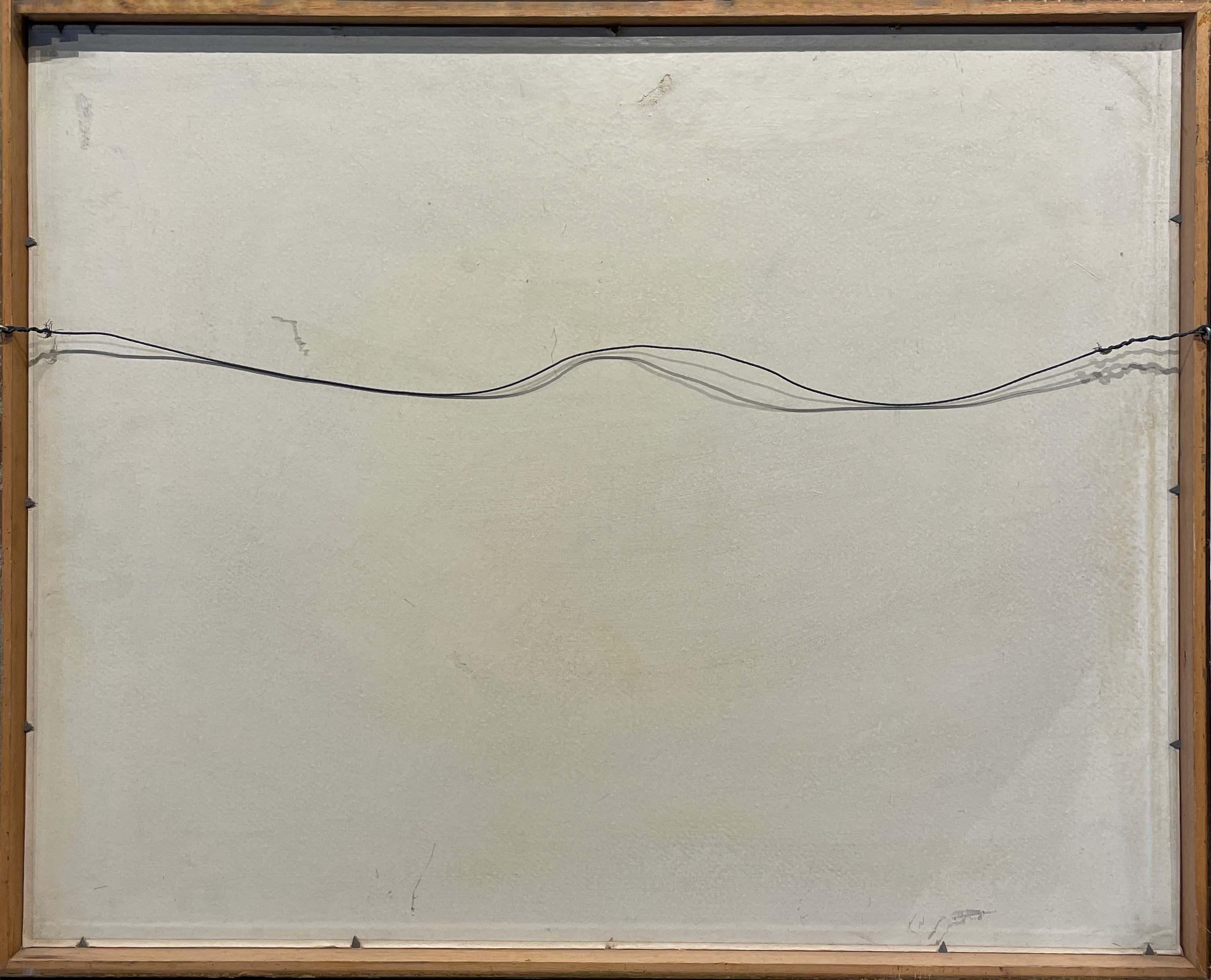 Orange-Toned Painting of Standing Figures by Artist Louis Dimitroff, dated 1970 For Sale 3
