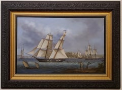 Louis Dodd Marine Painting of the US Big Truxton outbound from Boston