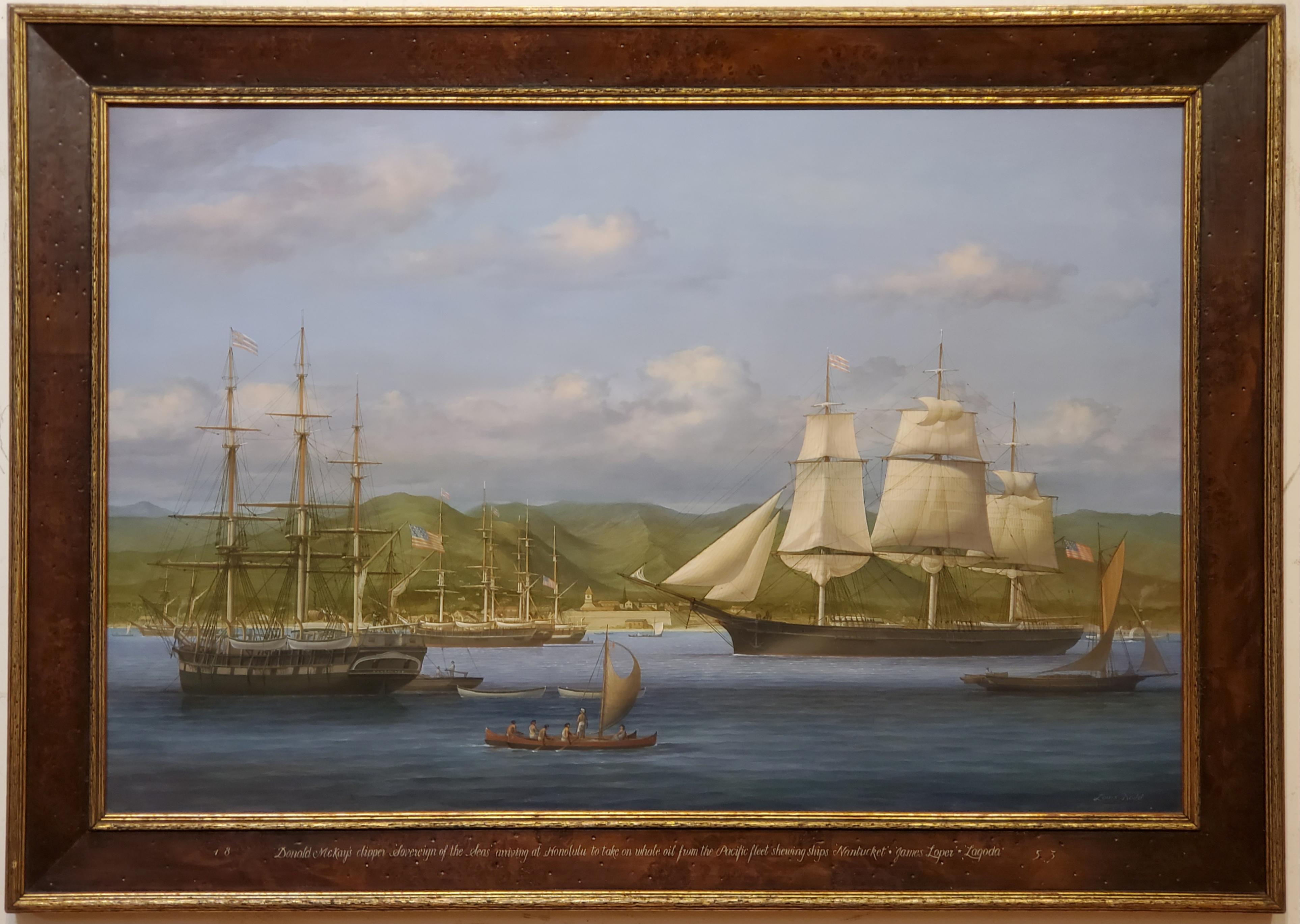 Approximativement 24" x 36" huile sur panneau de bois   Dans le cadre de l'artiste Titré et inscrit Sovereign of the Seas, signé en bas à droite.  30" x 42" dans le cadre.
C'est à peu près le meilleur travail que j'ai rencontré chez Dodd.  Bio de