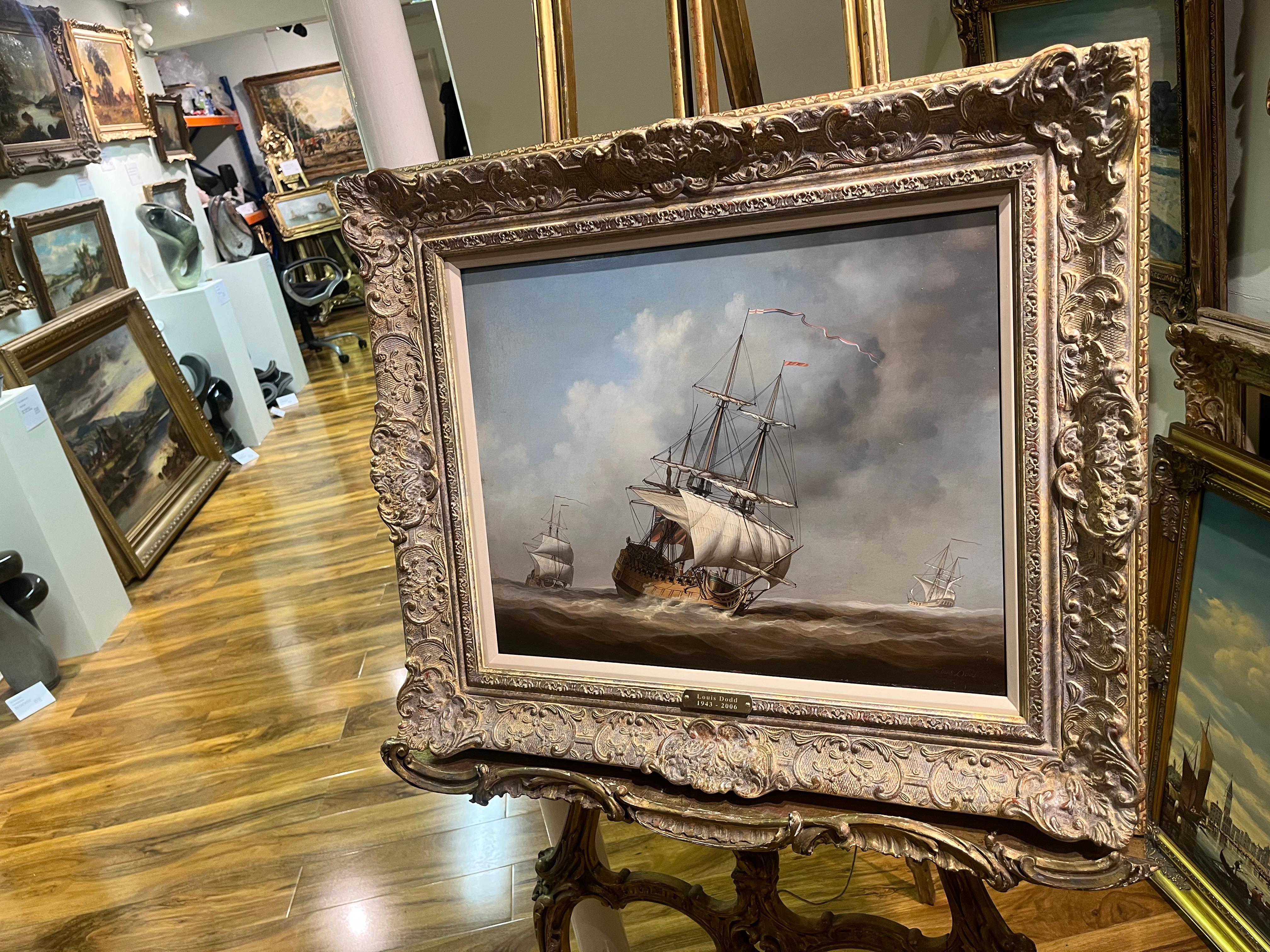 OIL PAINTING By LOUIS DODD 20th CENTURY NAVY / MARITIME PIECE GOLD GILT FRAME For Sale 4