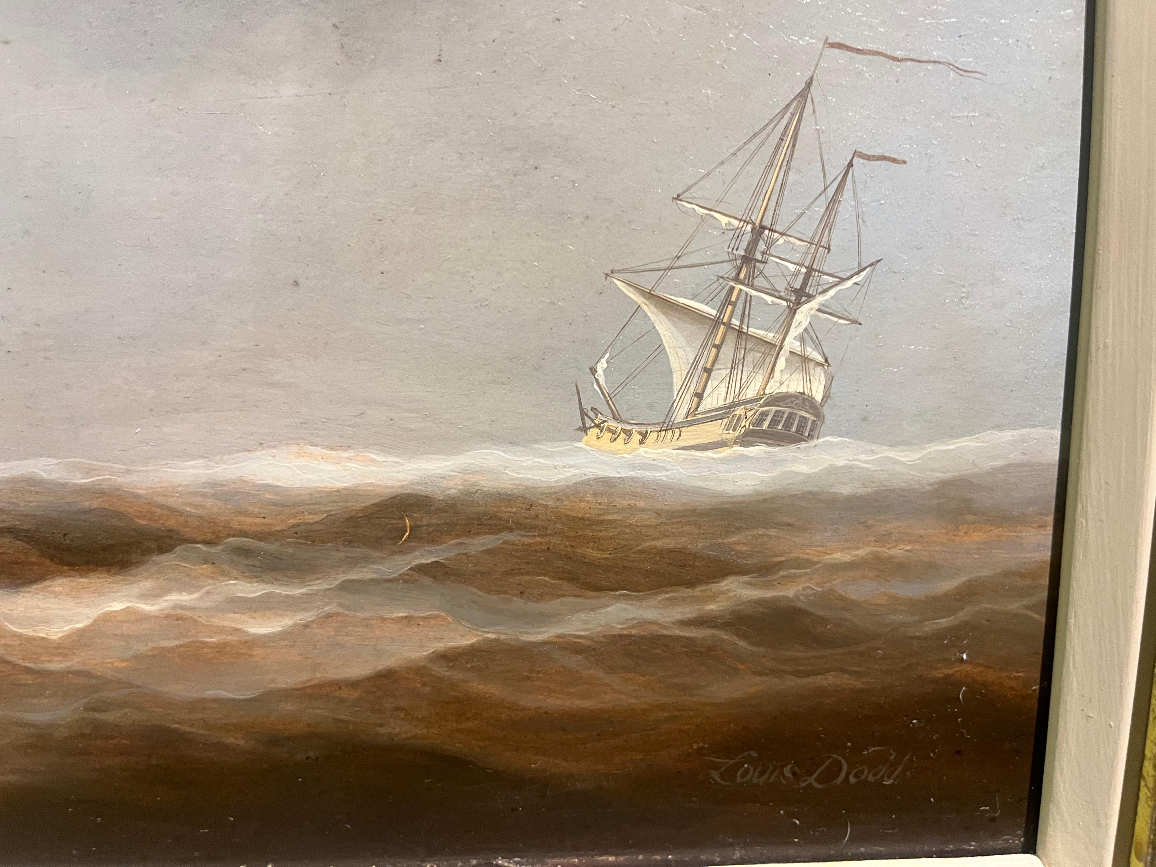 OIL PAINTING By LOUIS DODD 20th CENTURY NAVY / MARITIME PIECE GOLD GILT FRAME For Sale 6