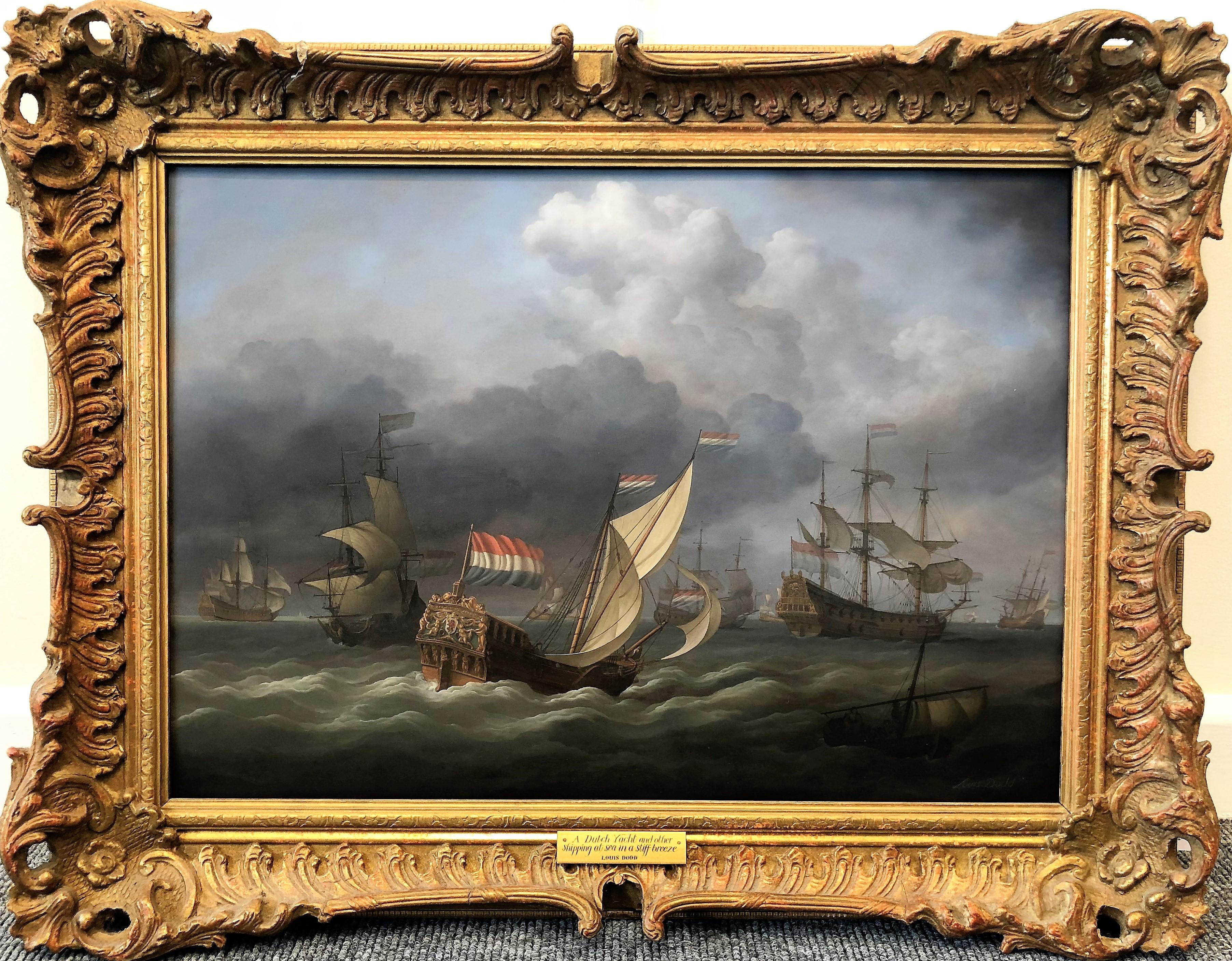 OIL PAINTING By LOUIS DODD 20th CENTURY NAVY / MARITIME PIECE GOLD GILT FRAME - Painting by Louis Dodd
