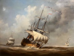 OIL PAINTING By LOUIS DODD 20th CENTURY NAVY / MARITIME PIECE GOLD GILT FRAME