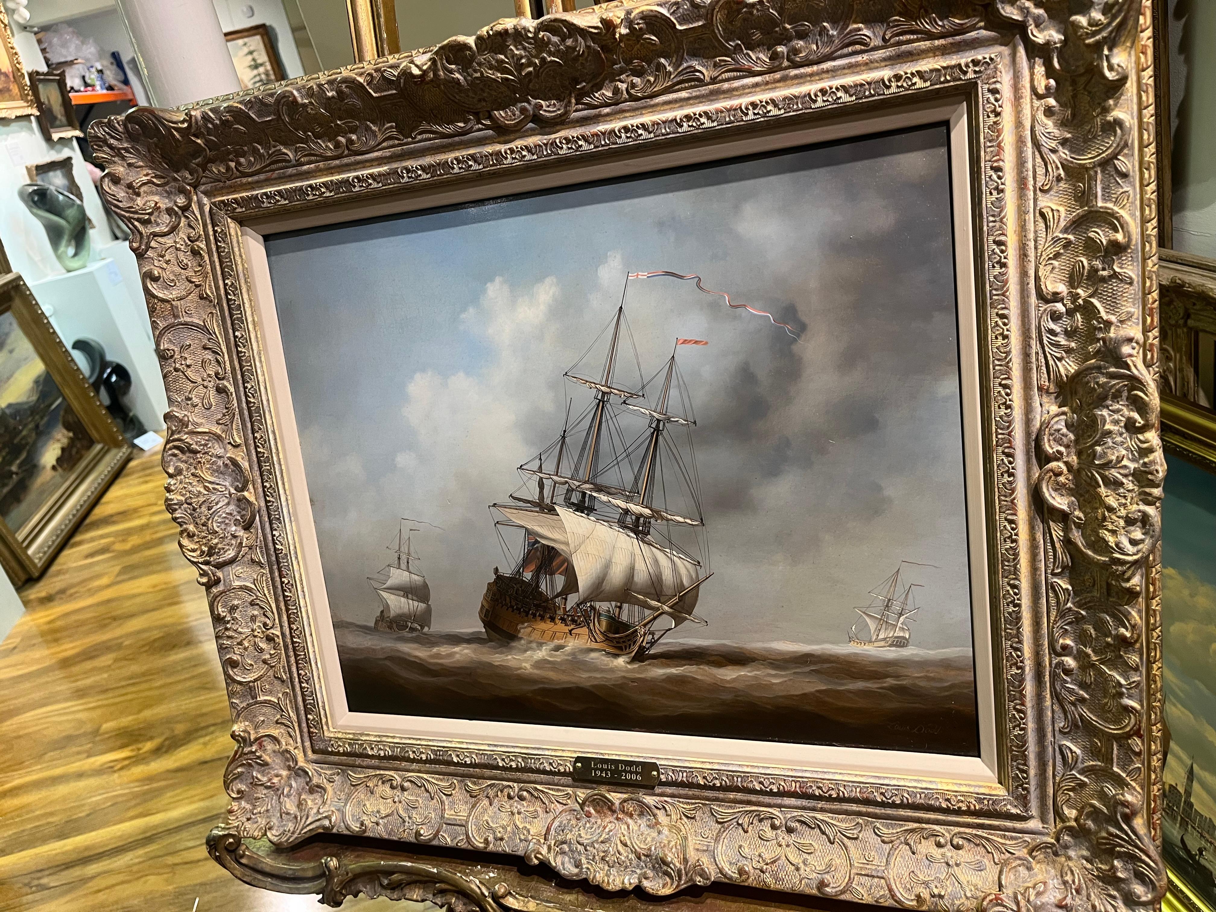 OIL PAINTING By LOUIS DODD 20th CENTURY NAVY / MARITIME PIECE GOLD GILT FRAME For Sale 13