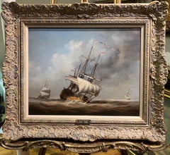 Used OIL PAINTING By LOUIS DODD 20th CENTURY NAVY / MARITIME PIECE GOLD GILT FRAME