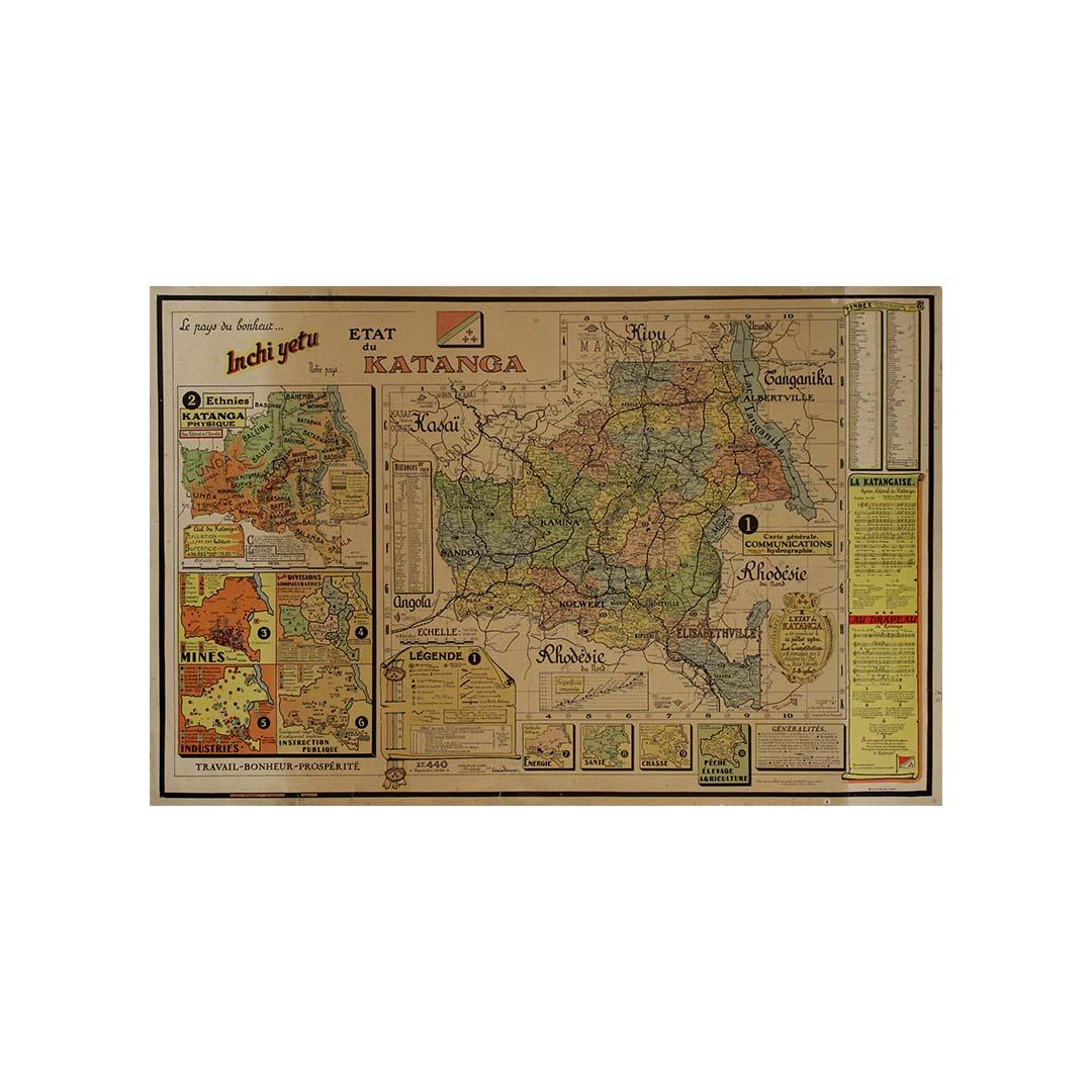 Original 1960 Map by Louis Dressen État du Katanga Congo For Sale 1