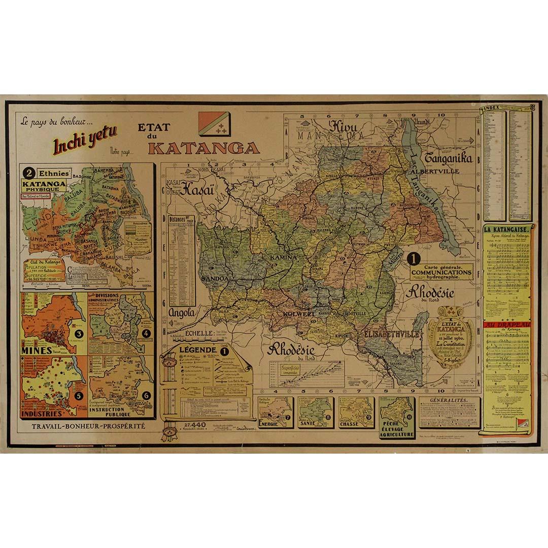 Original 1960 Map by Louis Dressen État du Katanga Congo