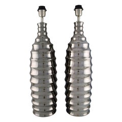 Louis Drimmer, France, Two Large Sculptural Chrome Table Lamps, 1980s