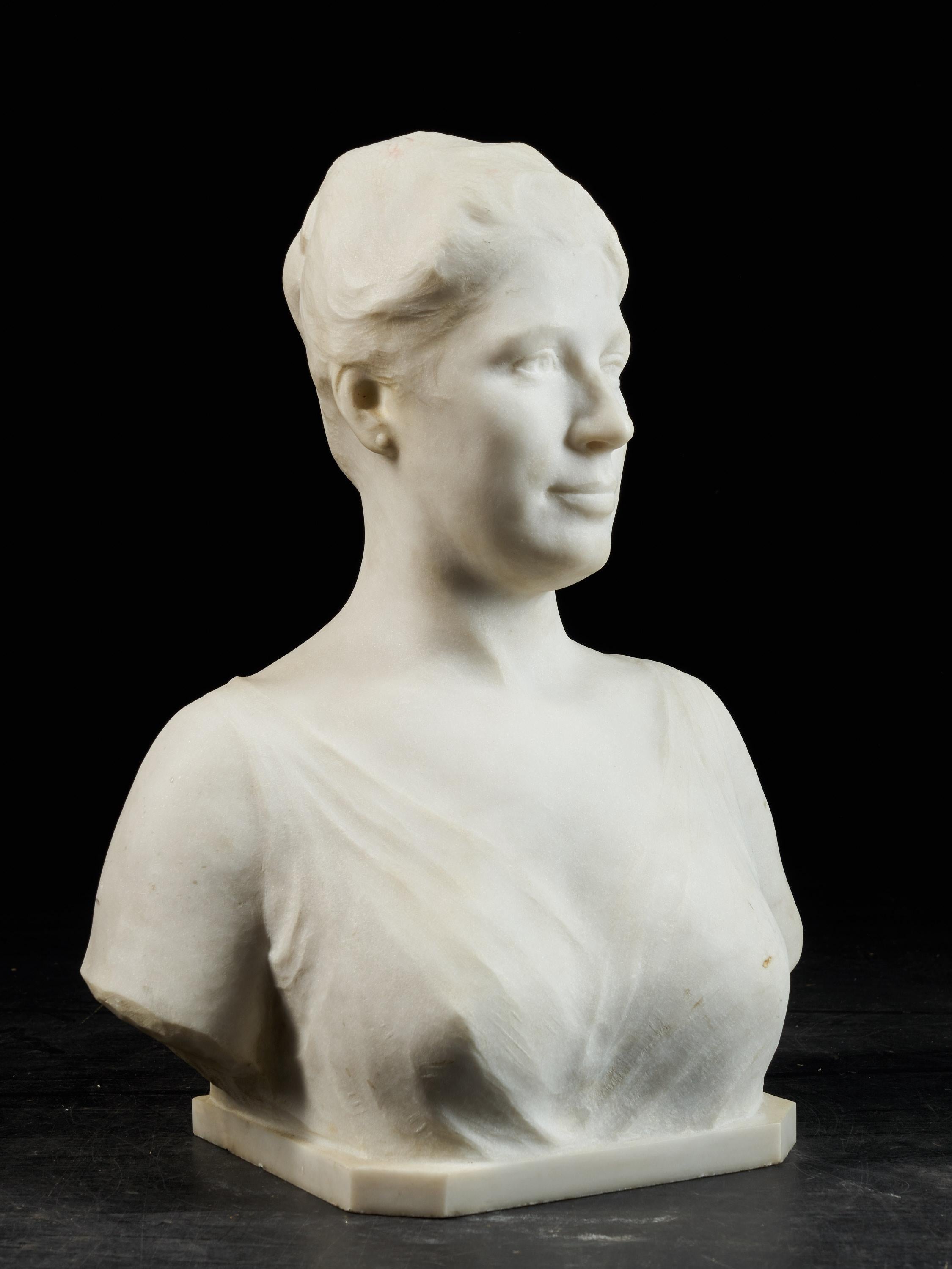 Marble Louis Dubar, Marmor Buste of Female Head, Signed For Sale