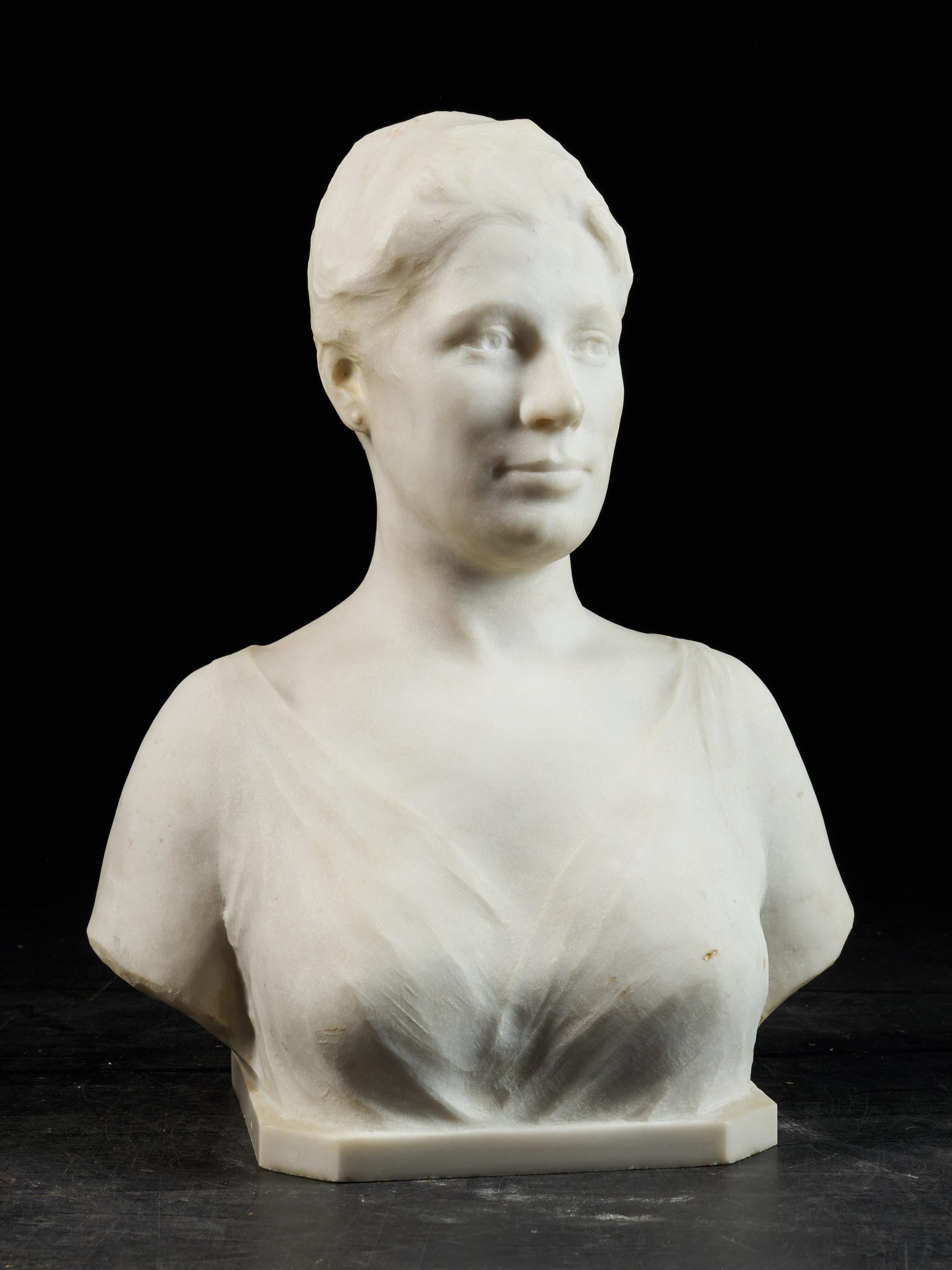 Louis Dubar, Marmor Buste of Female Head, Signed For Sale 1