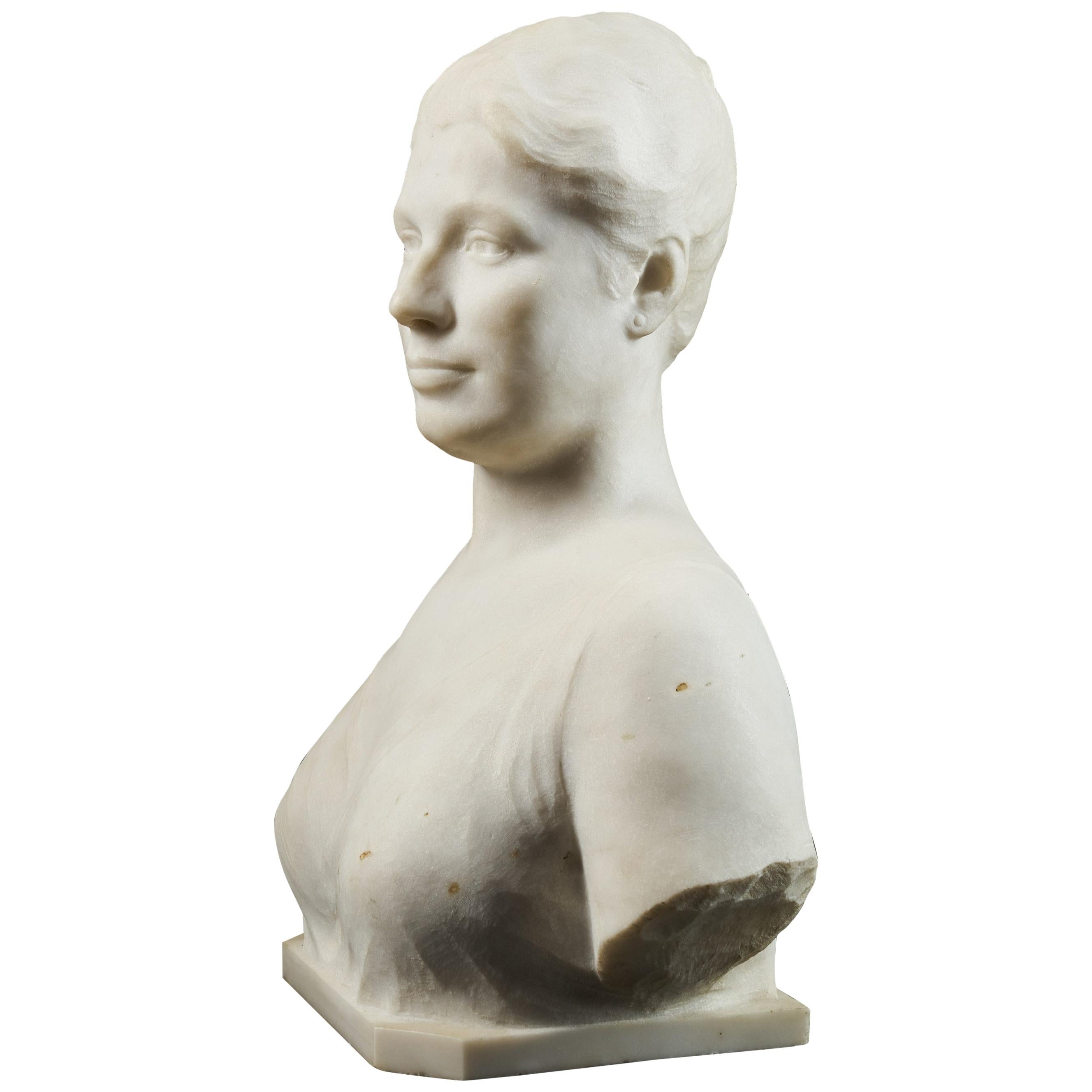 Louis Dubar, Marmor Buste of Female Head, Signed For Sale