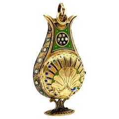 Louis Duchene
Cie. 18K Gold Enamel Pearl Diamond Set Lyre Form Watch, c.1810 Louis Duchene
Cie. 18K Gold Enamel Pearl Diamond Set Lyre Form Watch, c.1810