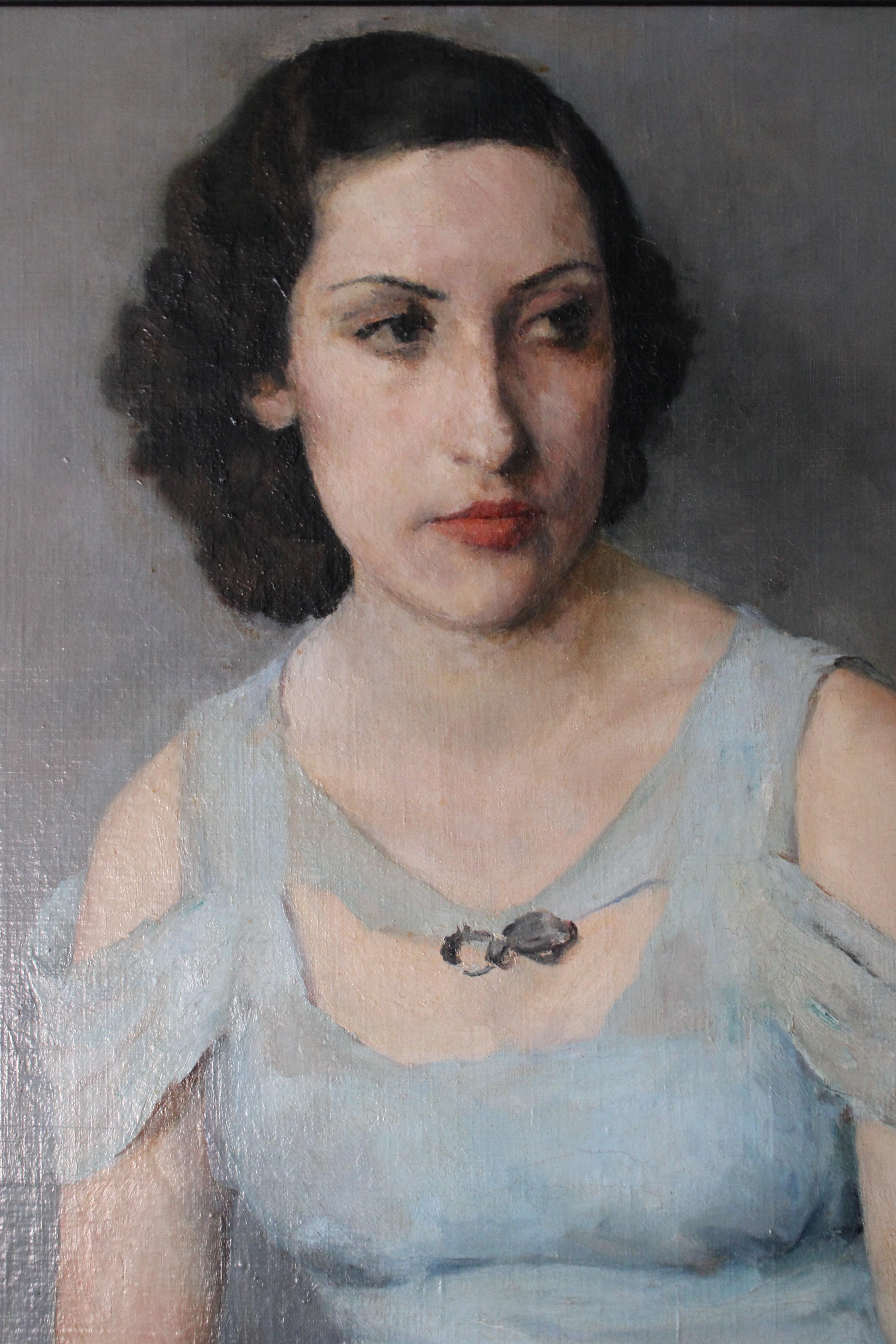 Porträt Ölgemälde große Französisch Art Deco weibliche Malerei von Louis Dupuis im Angebot 10