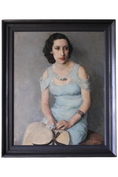 Porträt Ölgemälde große Französisch Art Deco weibliche Malerei von Louis Dupuis