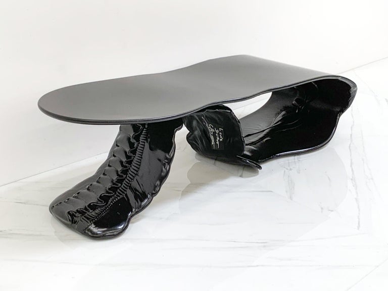 Lacquer Louis Durot Tongue Coffee Table in Jet Black For Sale