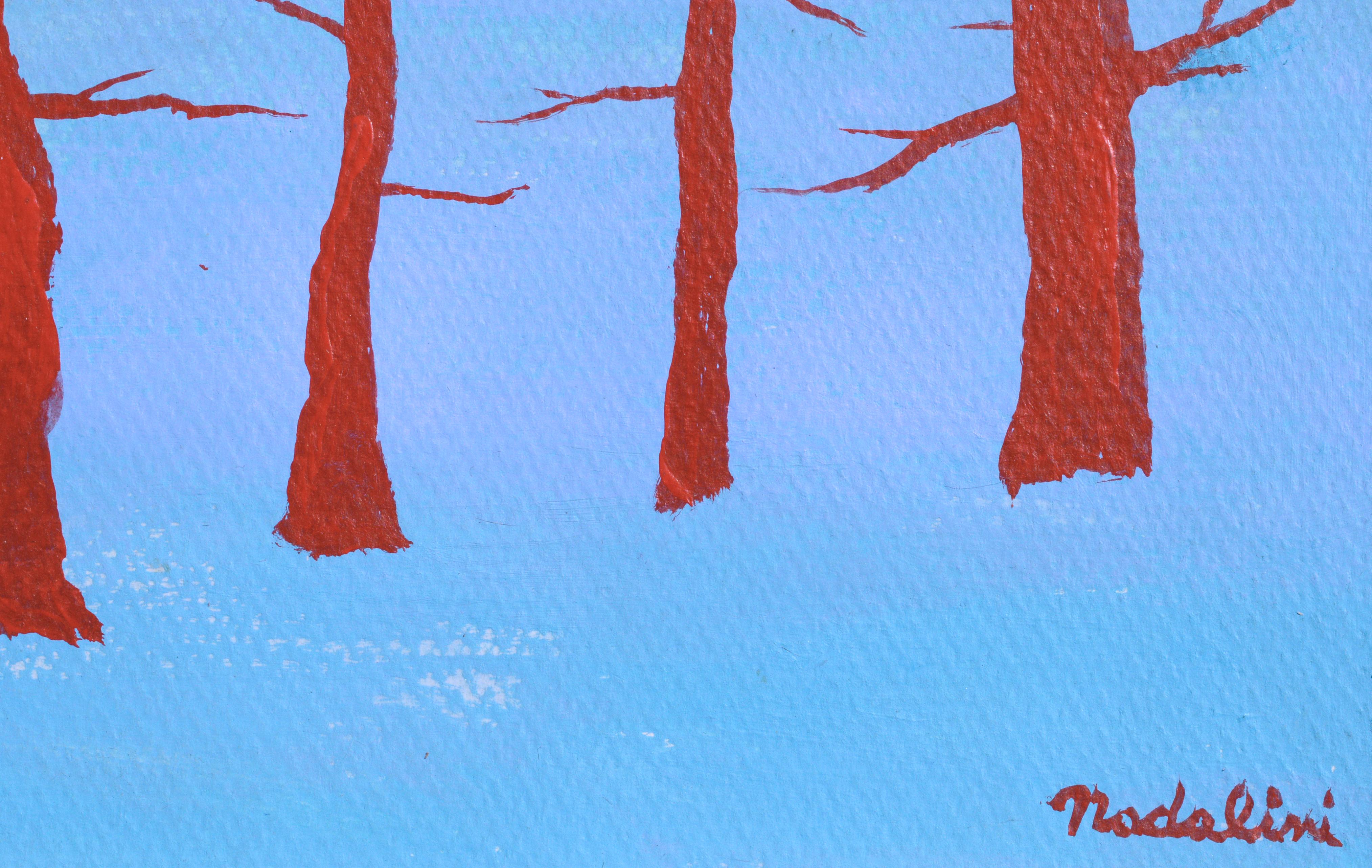 Red Trees, Hard-Edge Red & Blue Abstract Minimalist Landscape 1