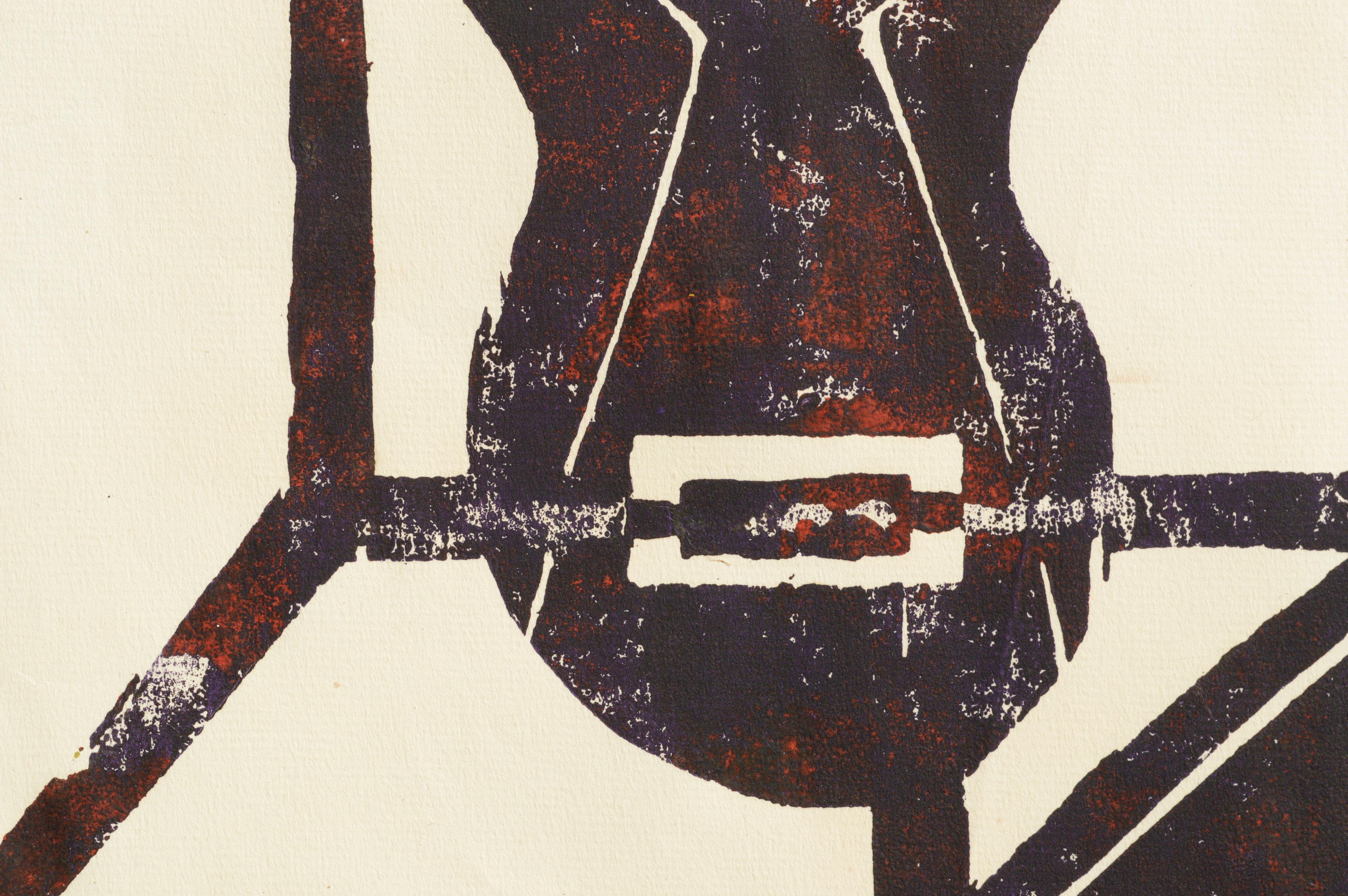 Bold abstract geometric lithograph by Louis Nadalini (American, 1927-1995). Signed 
