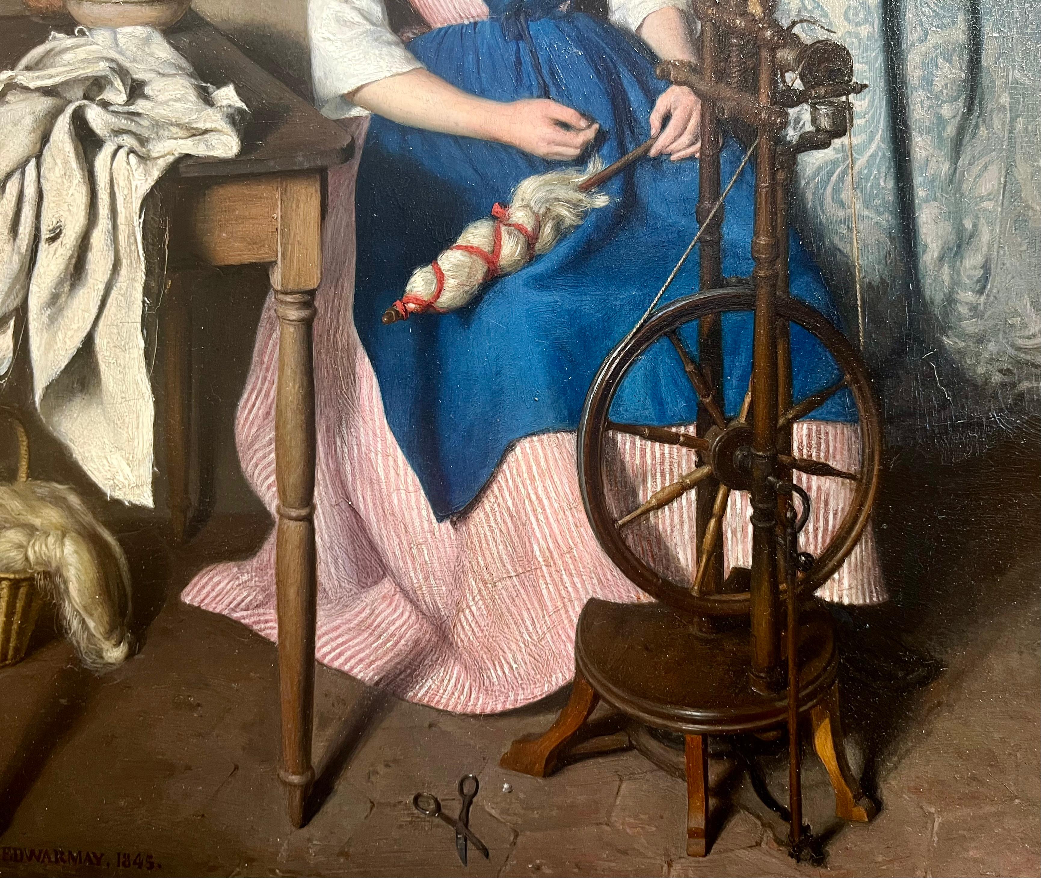 Quedarse dormido mientras hilas - Figurative Painting Negro de Louis Edwarmay