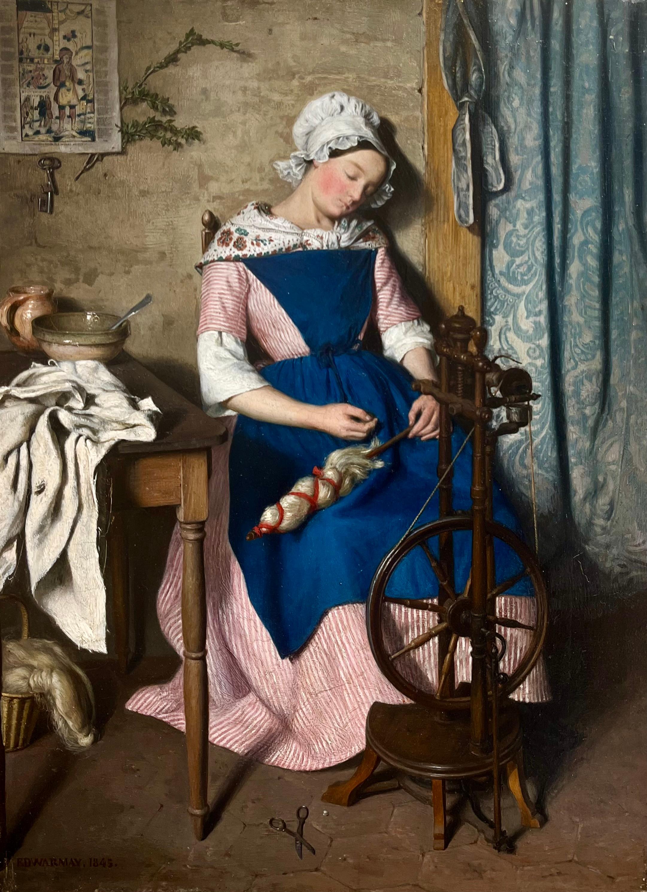Quedarse dormido mientras hilas - Painting de Louis Edwarmay