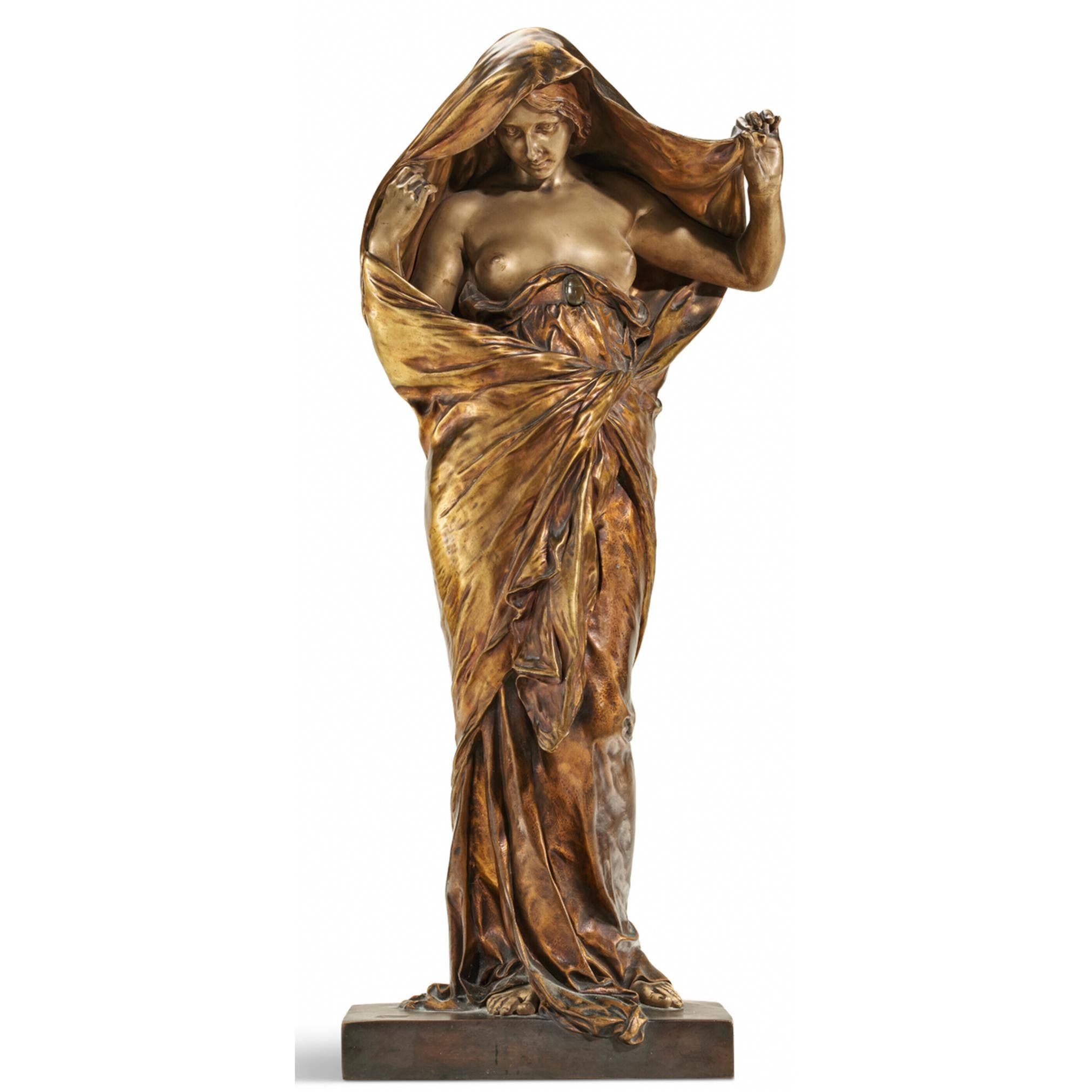 Nature revealing herself before Science bronze nude figural statue  - Sculpture by Louis-Ernest Barrias