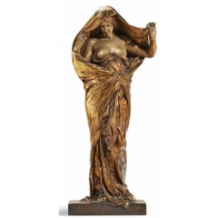 Nature revealing herself before Science bronze nude figural statue