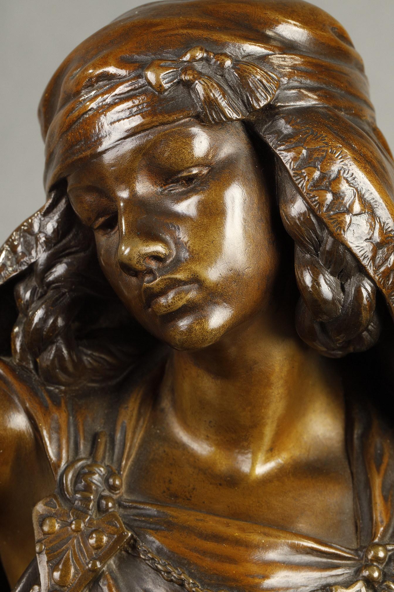 Giovane ragazza di Bou-Saada - Figurative Sculpture Oro di Louis-Ernest Barrias